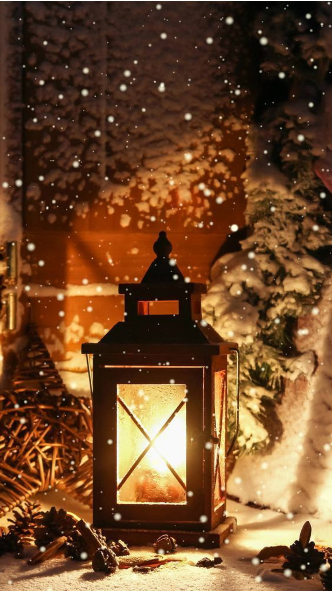 Outdoor Lamp, Cozy Winter, night, Full HD Phone Wallpaper