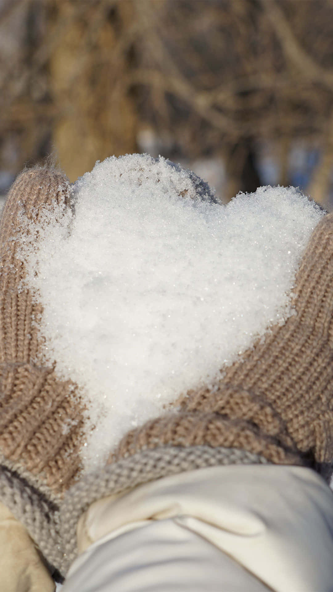 heart shape snow, cozy winter aesthetic, gloved hands, Full HD Phone Wallpaper