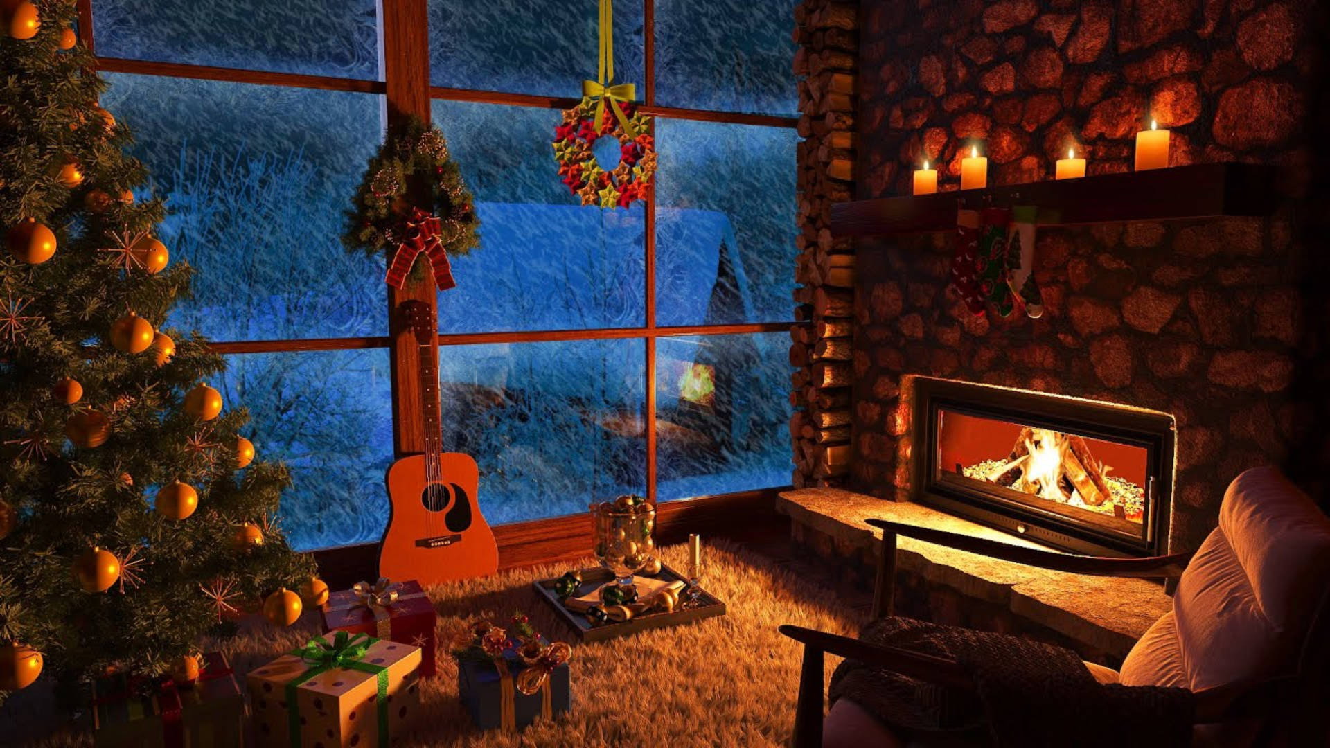 warm fireplace, cozy winter cabin, glowing fireplace, Full HD Desktop Wallpaper
