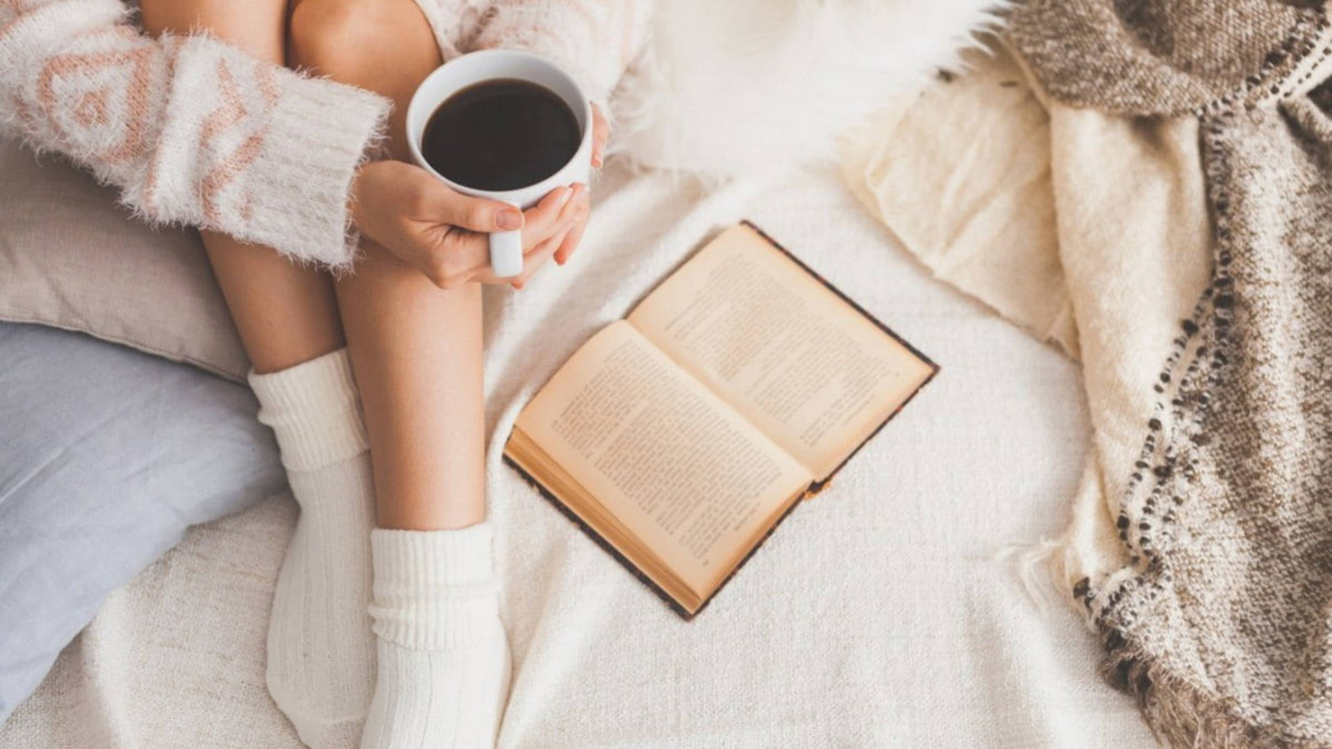 cozy winter morning, fuzzy sweater, coffee cup, Full HD Desktop Wallpaper