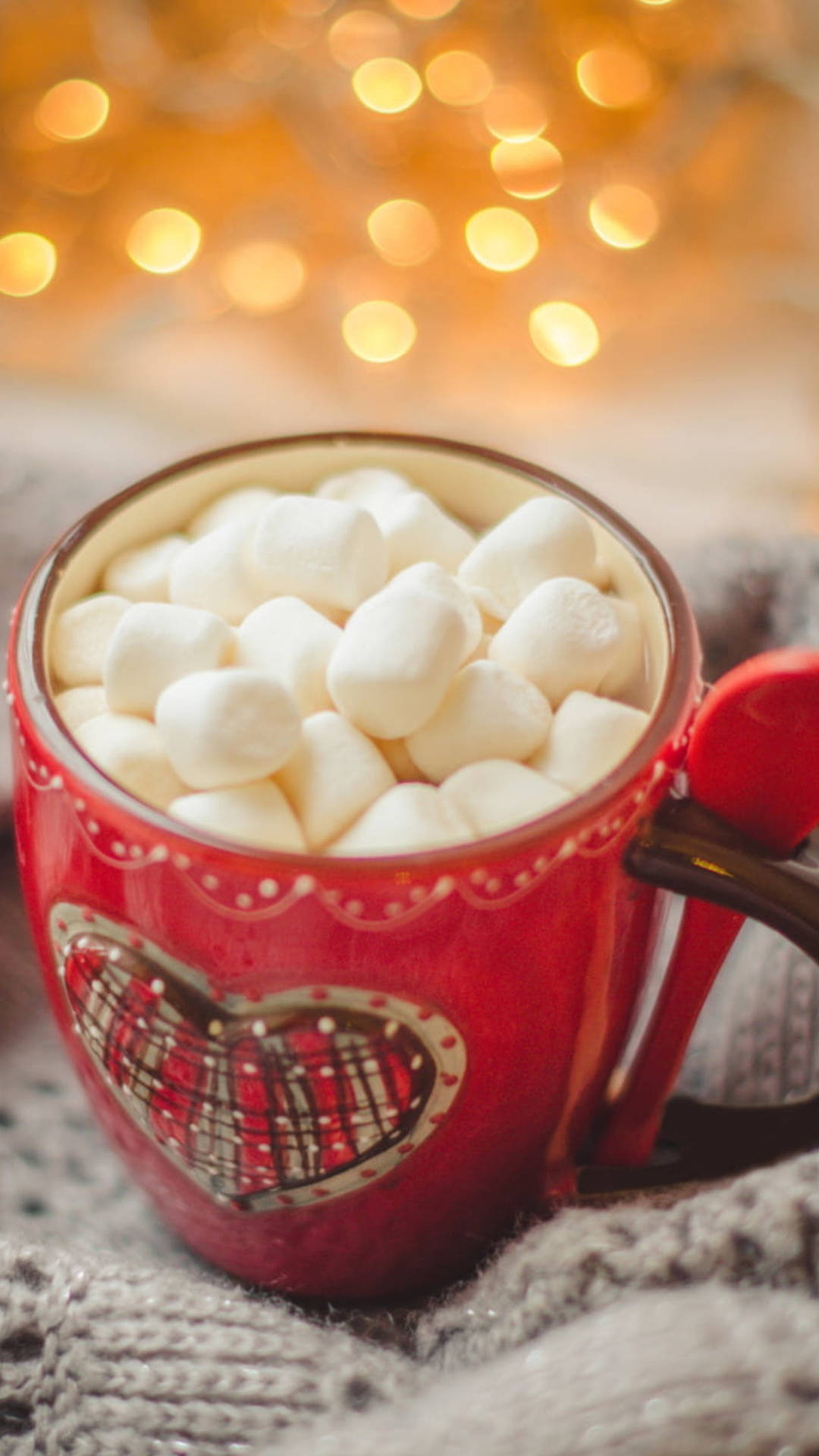 cozy winter, red mug, marshmallows, Full HD Phone Wallpaper