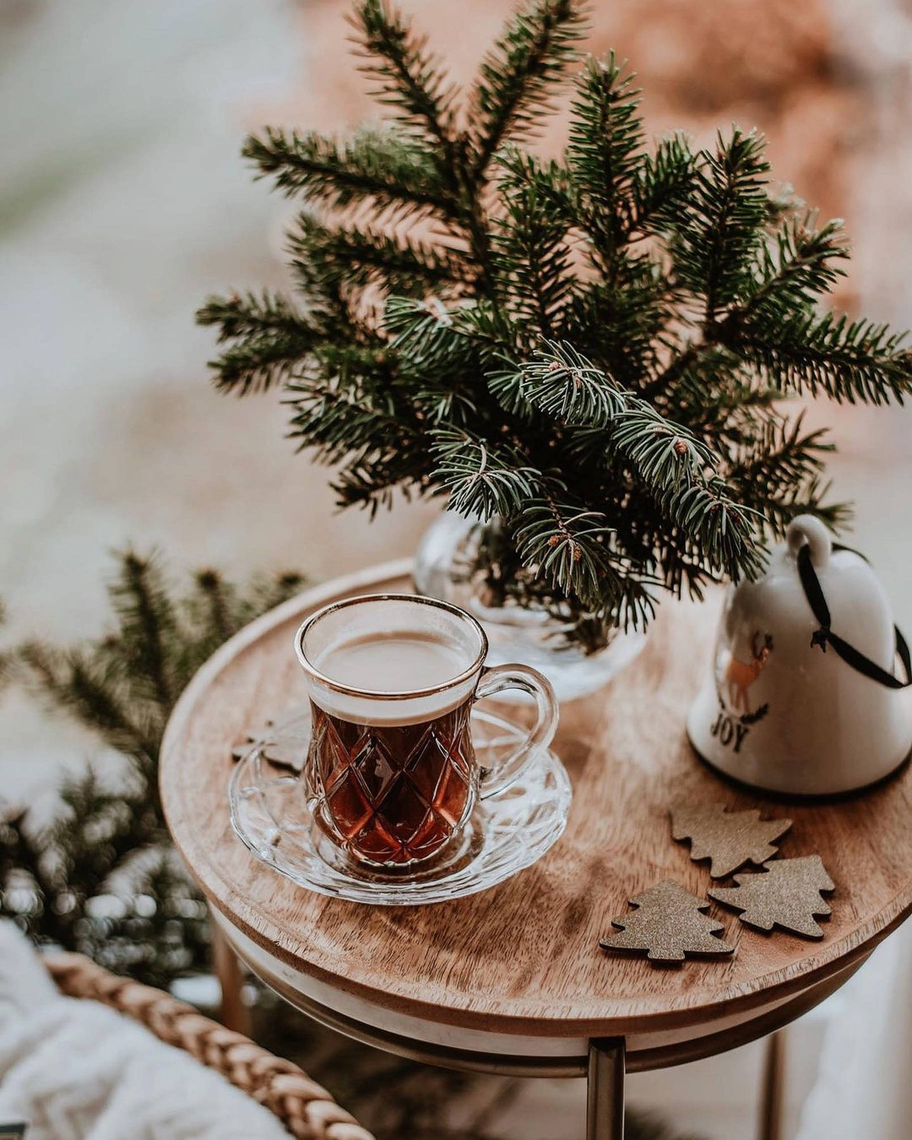 Cozy Christmas Aesthetic, hot tea, glass mug, Full HD Phone Wallpaper