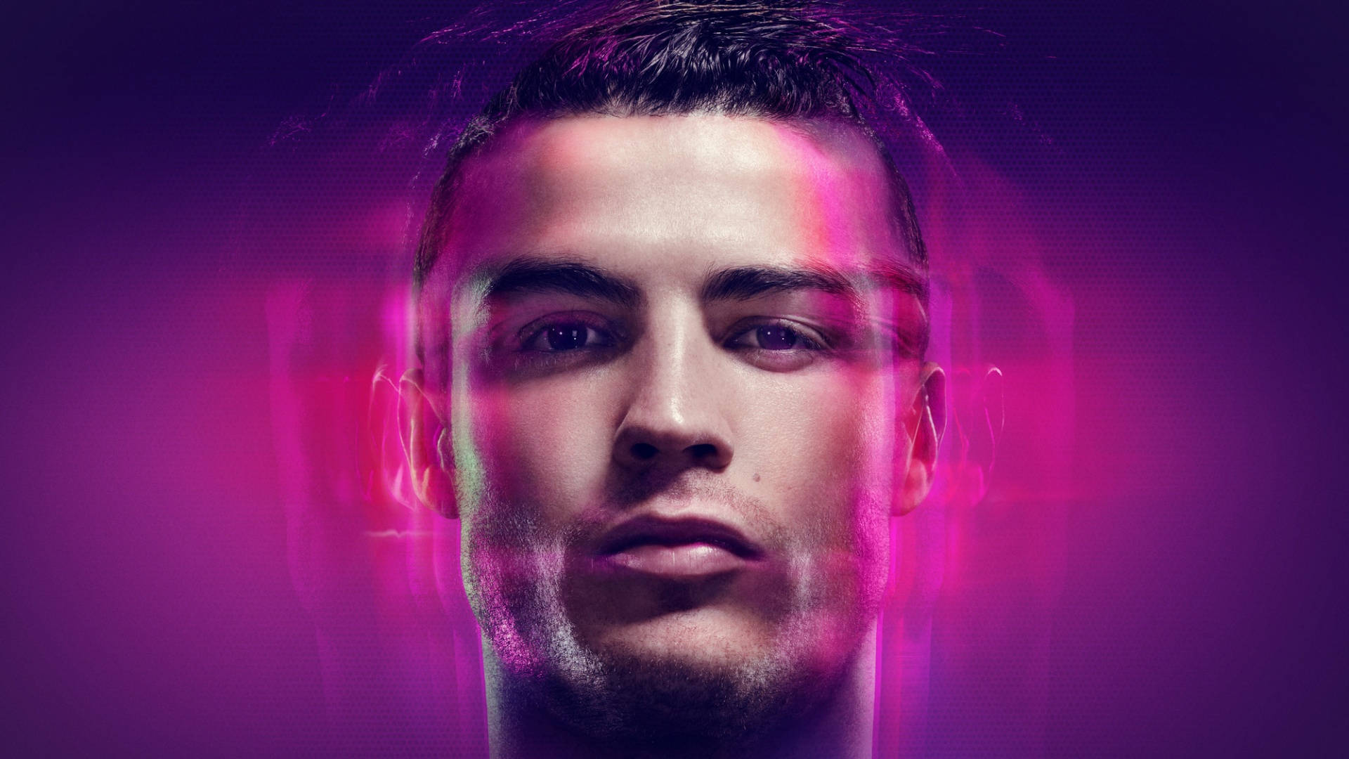 CR7 HD, neon glitching, glowing pink and purple light effects, Full HD Desktop Wallpaper