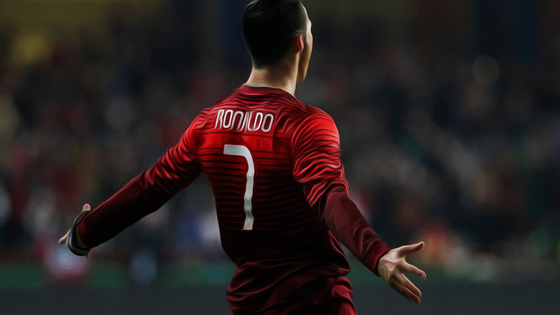 CR7, red number 7 jersey, stadium field, Full HD Desktop Wallpaper