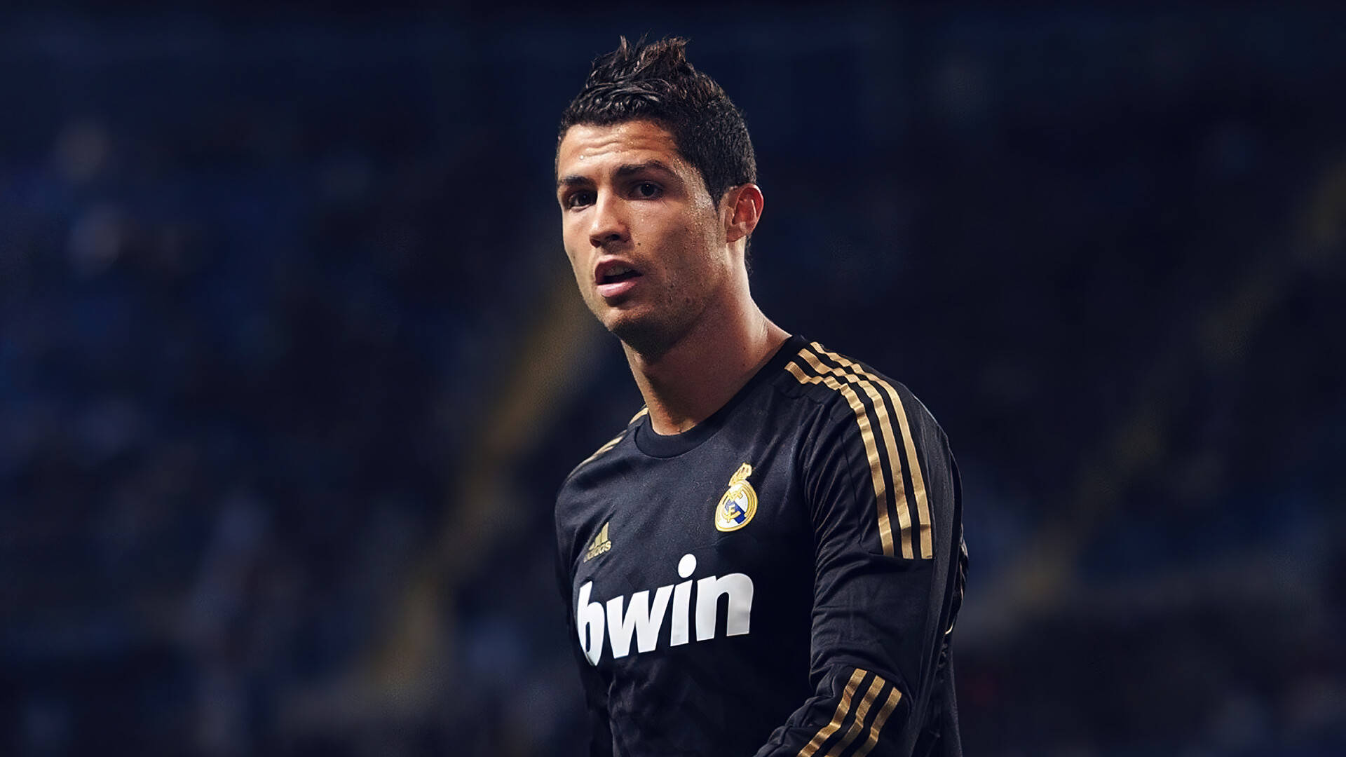 CR7 HD, dark jersey, gold stripes, Full HD Desktop Wallpaper