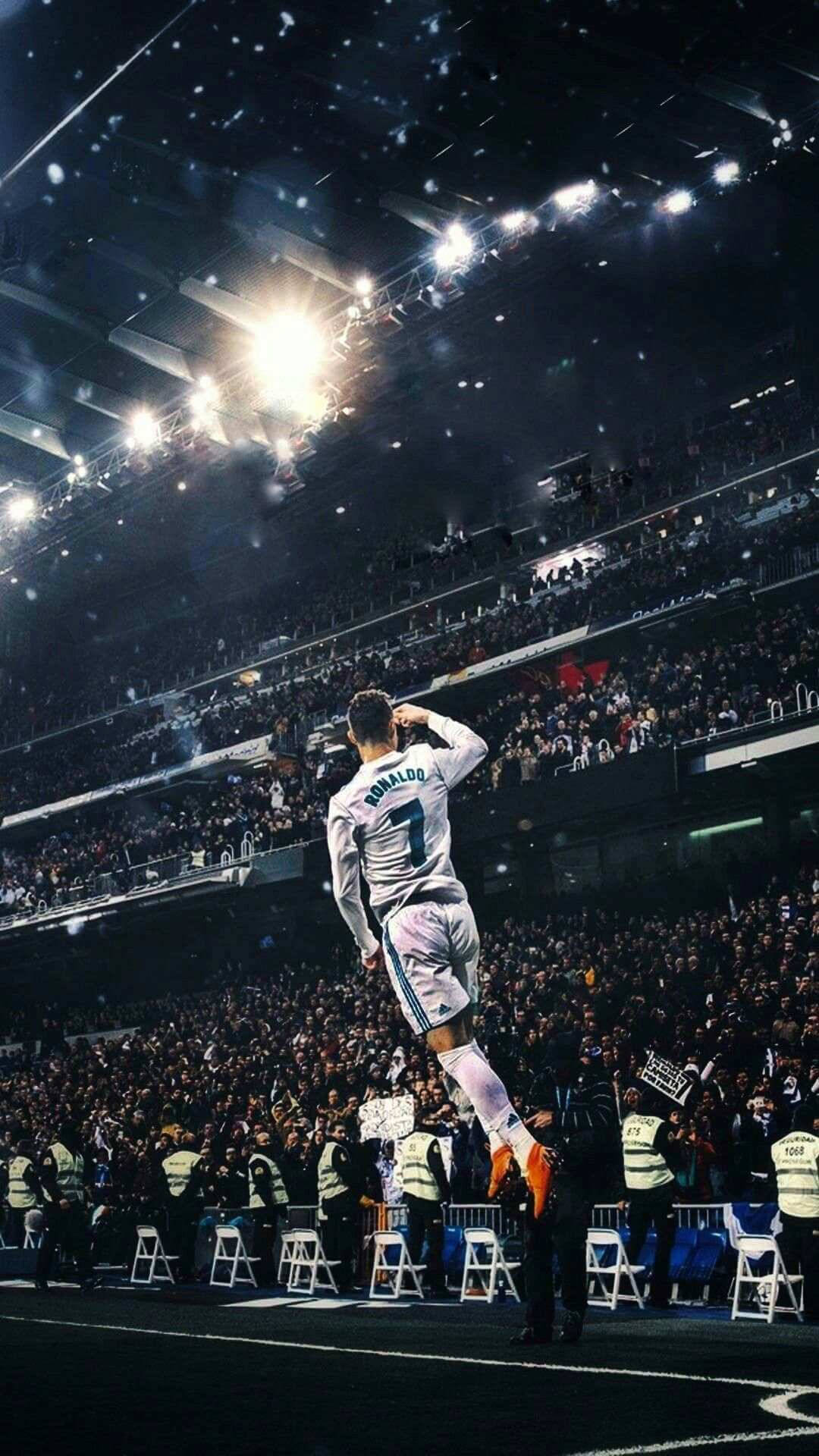 Cr7, white jersey, packed stadium, Full HD Phone Wallpaper