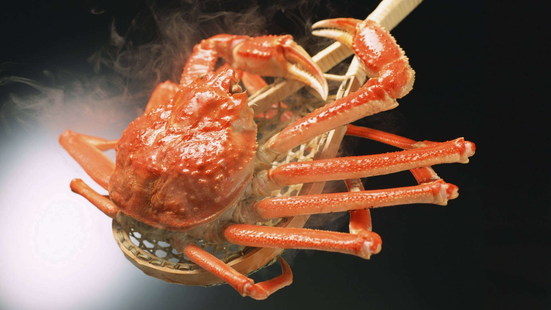 boiled red crab, vibrant orange shell, woven basket, Full HD Desktop Wallpaper