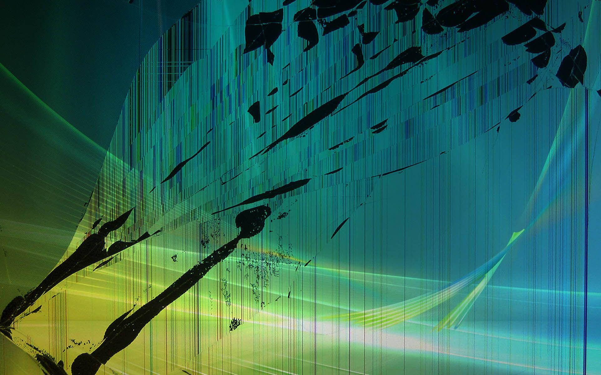 cracked computer screen, broken vista, glowing green, Full HD Desktop Wallpaper