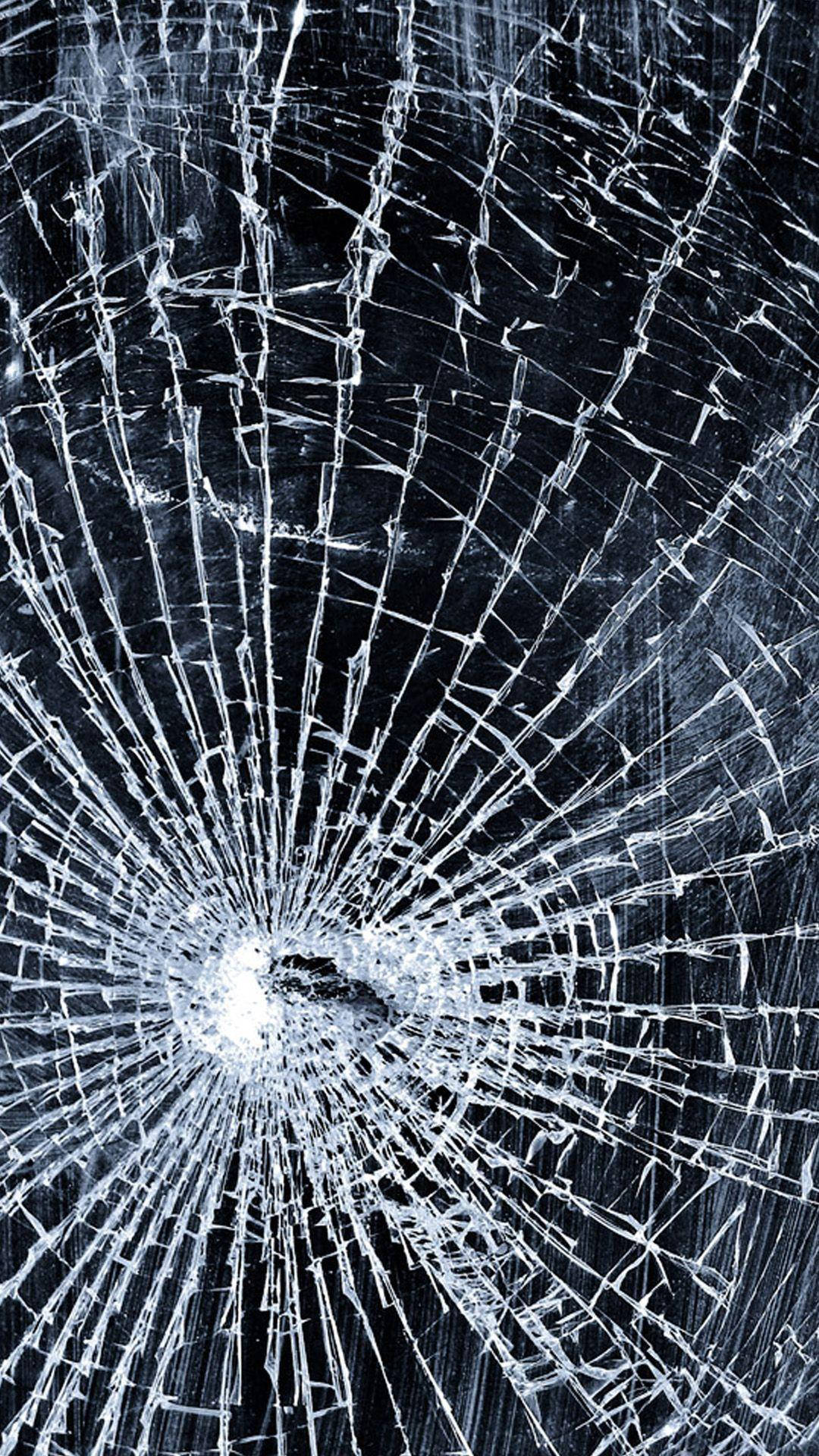 broken screen, shattered glass, central impact point, Full HD Phone Wallpaper