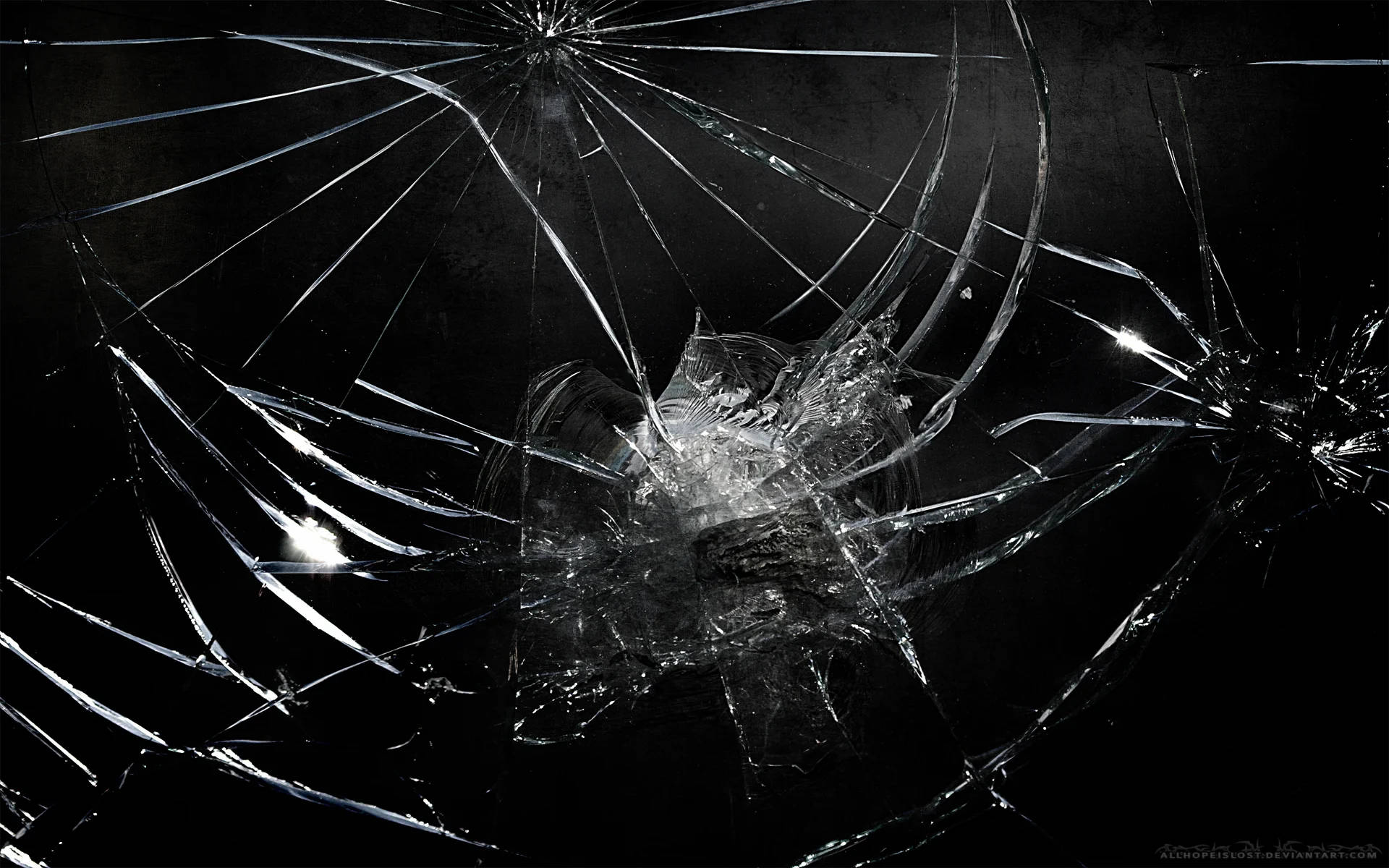 cracked computer screen, black background, shattered glass, Full HD Desktop Wallpaper