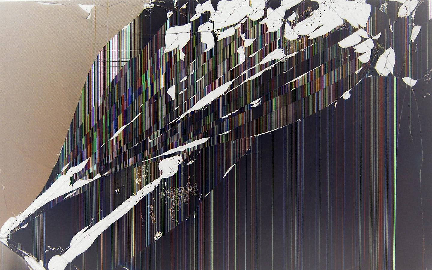 cracked computer screen, black, rainbow stripes, HD Desktop Wallpaper