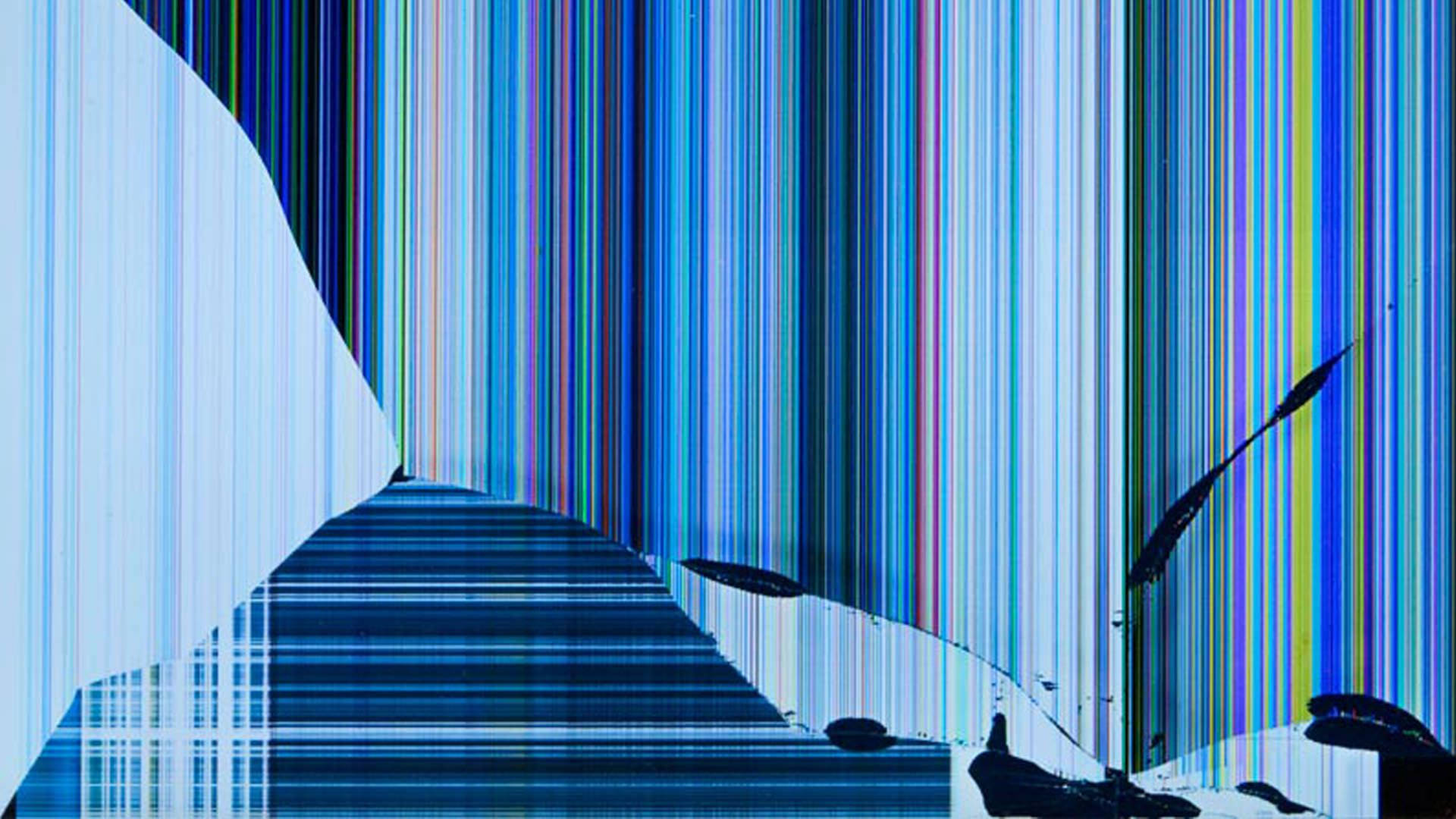 cracked screen, vibrant vertical stripes, abstract black shapes, Full HD Desktop Wallpaper
