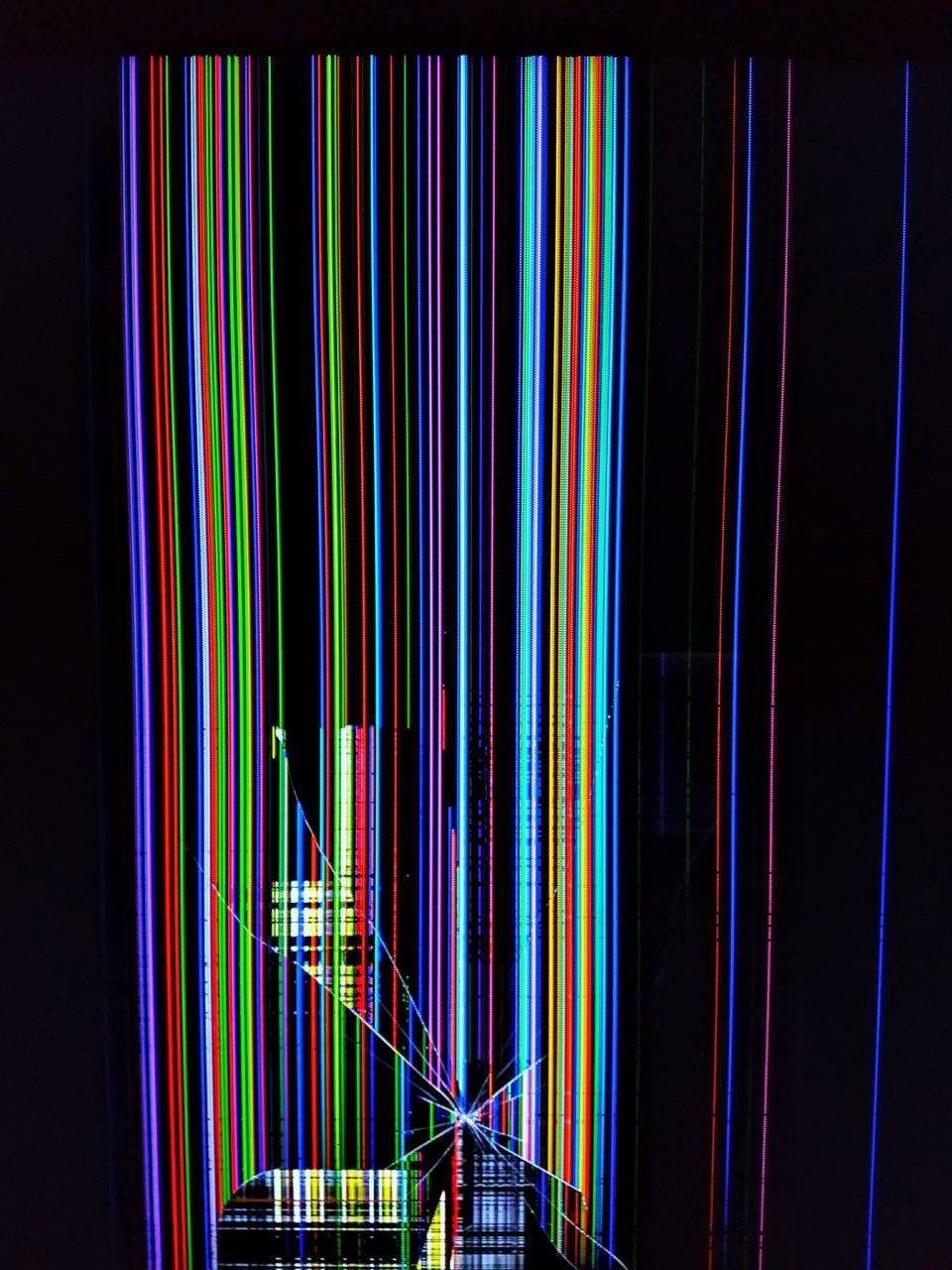 broken lcd screen monitor, neon light beams, red green blue yellow, HD Phone Wallpaper