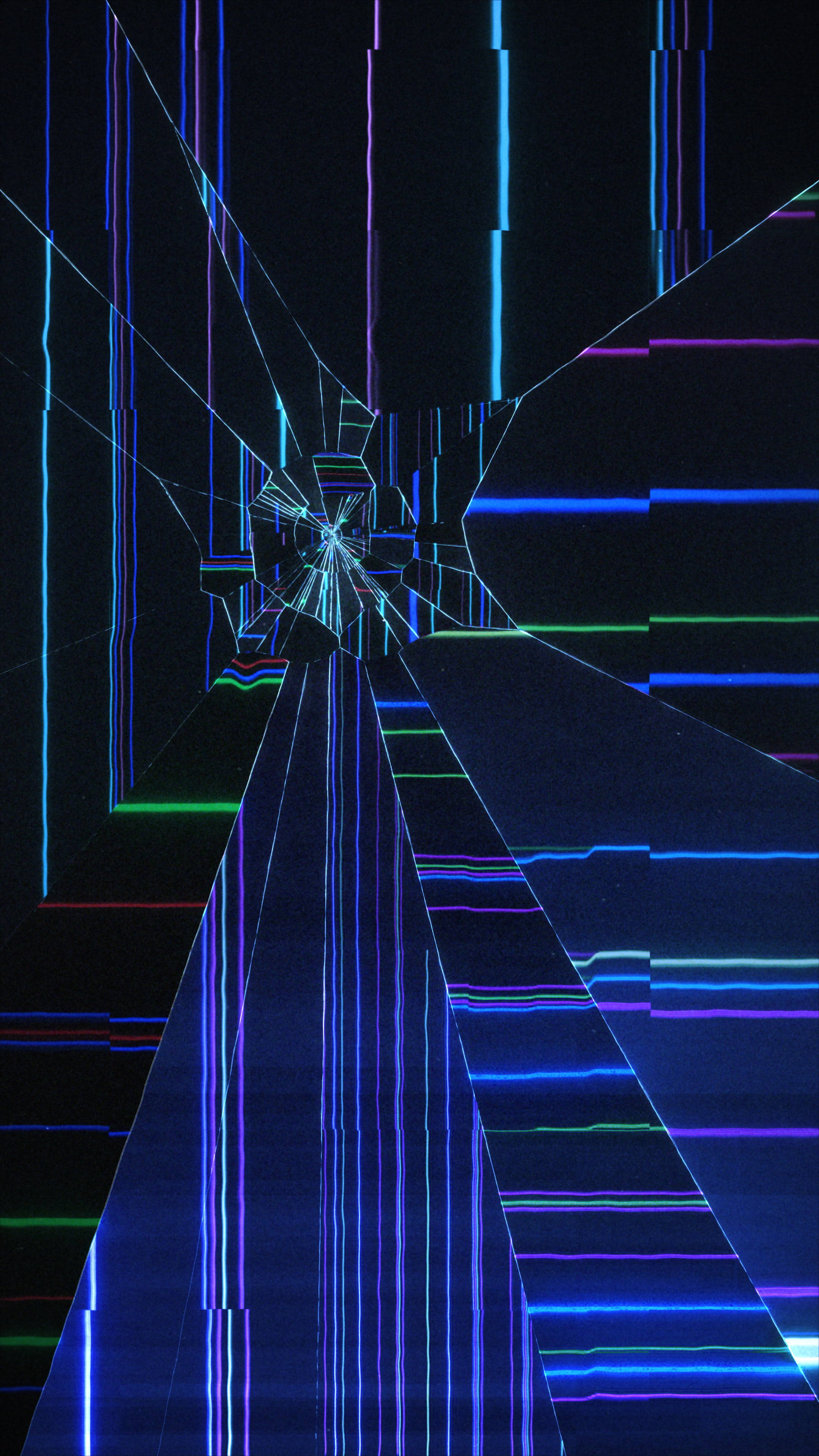 broken glass, neon lines, electric blue, 4K Phone Wallpaper