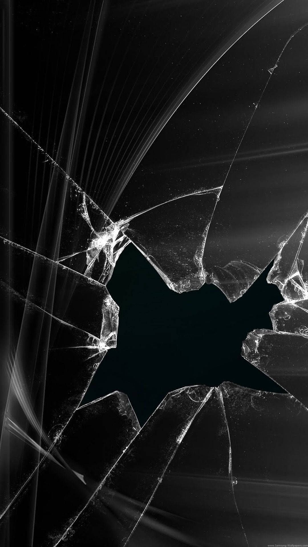 shattered glass surface, sharp cracks, central impact point, Full HD Phone Wallpaper