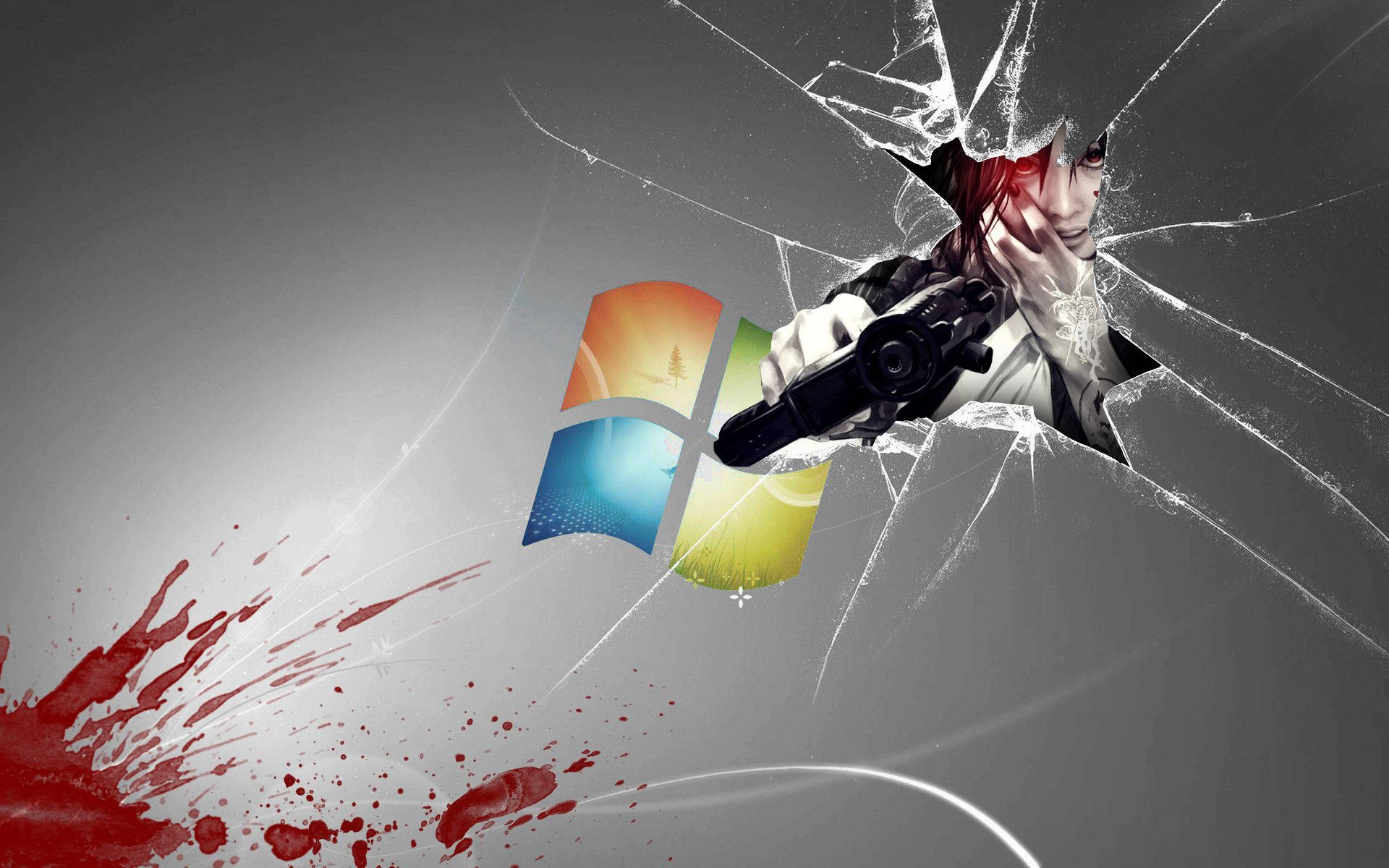 anime character, cracked phone screen, shattered glass surface, Full HD Desktop Wallpaper