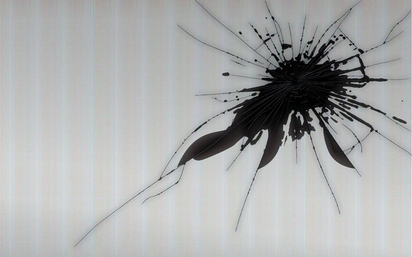 black cracked screen, central impact point, textured white surface, HD Desktop Wallpaper