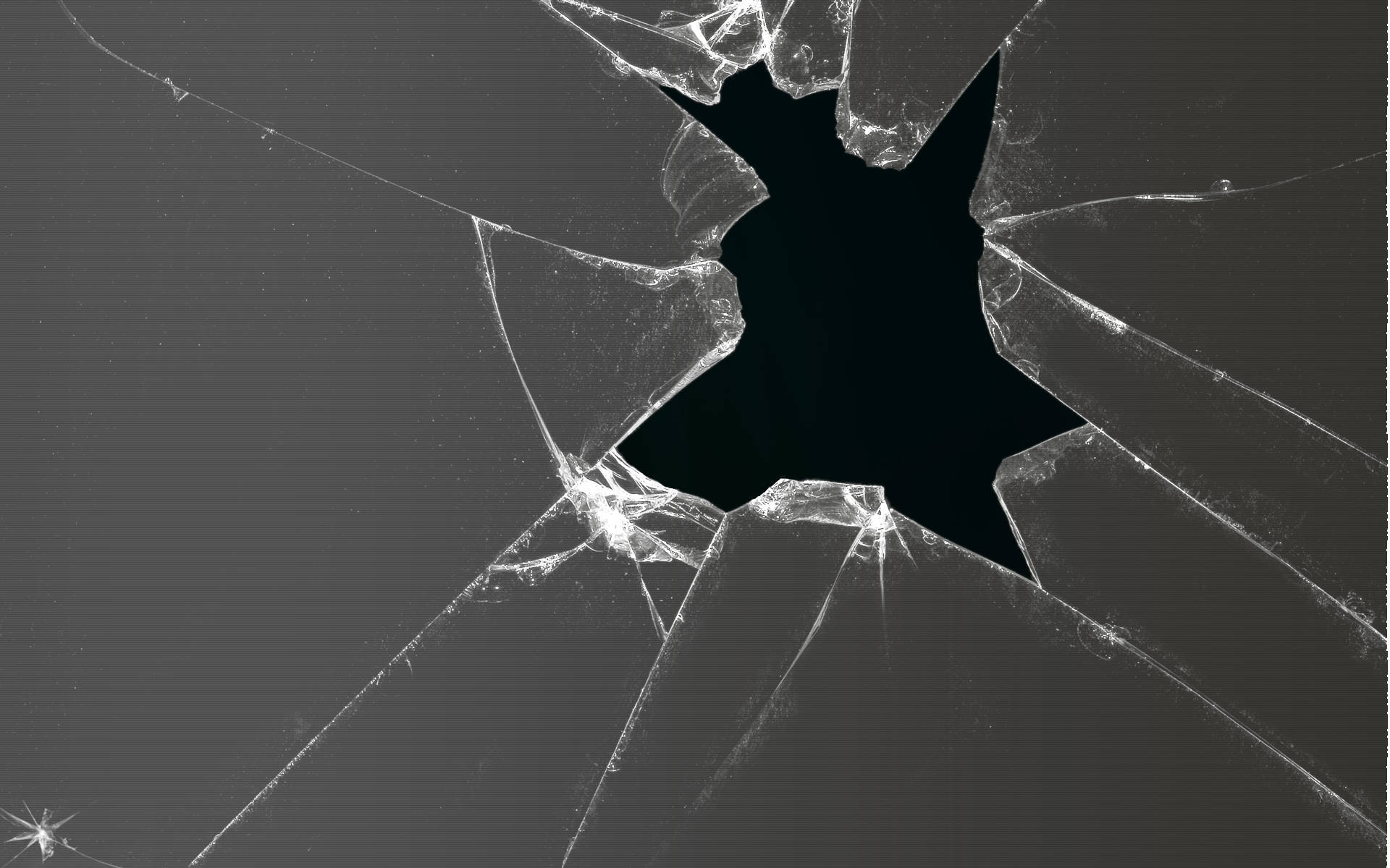 cracked computer screen, gray crack, star-shaped hole, Full HD Desktop Wallpaper
