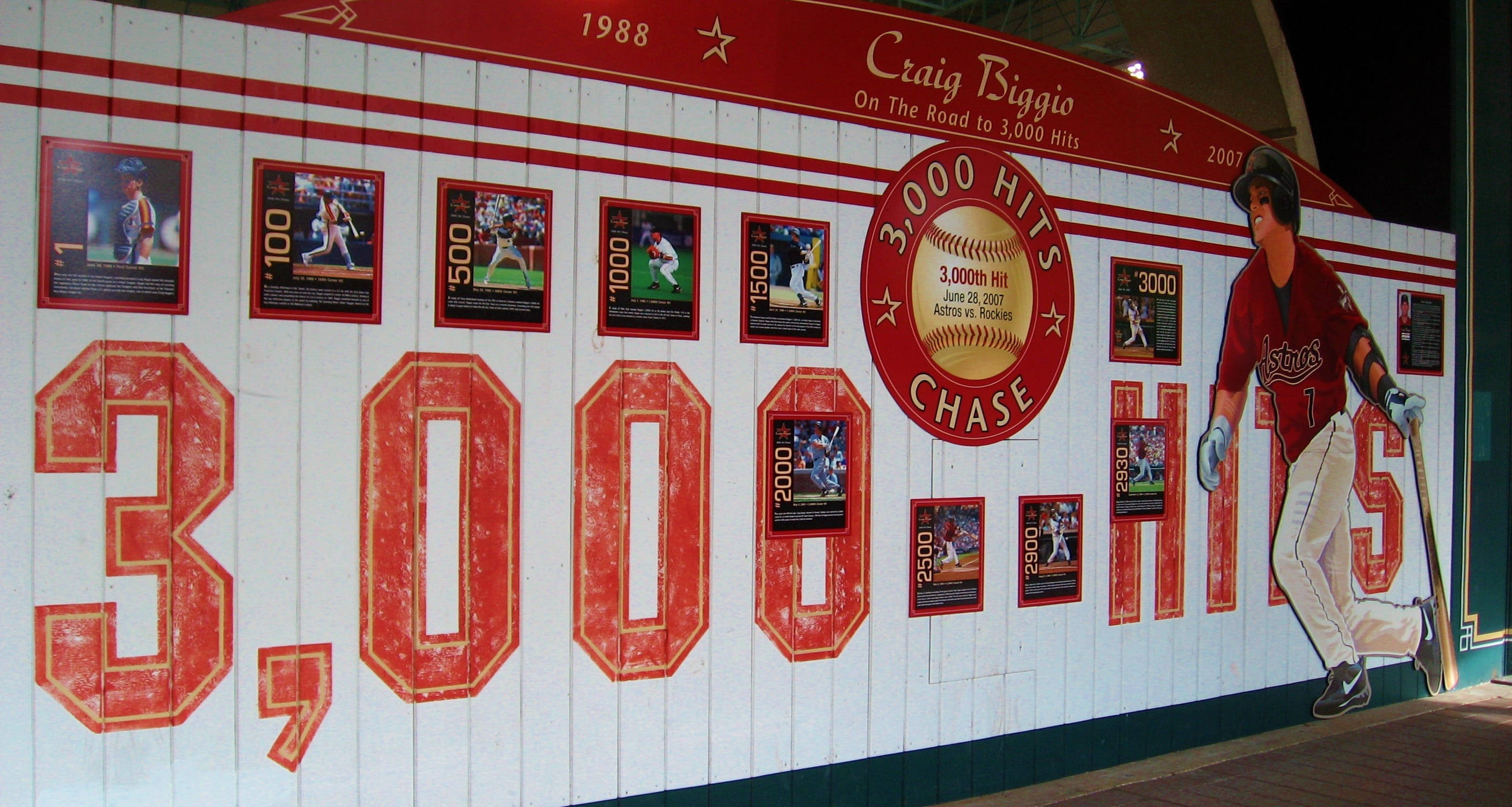 Craig Biggio, 3000 hits, baseball stadium wall, 2K Desktop Wallpaper