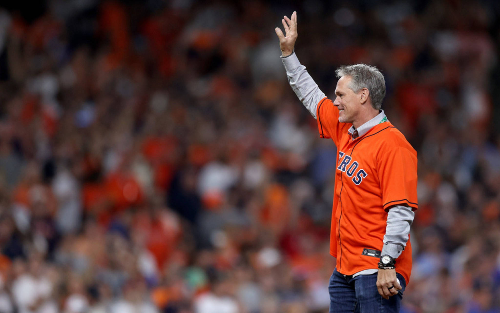 Craig Biggio, orange Astros jersey, blurred crowd, Full HD Desktop Wallpaper