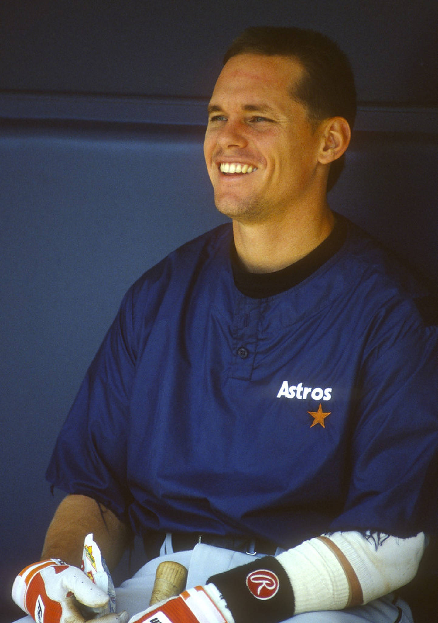 Craig Biggio, blue Astros jersey, dugout, Full HD Phone Wallpaper