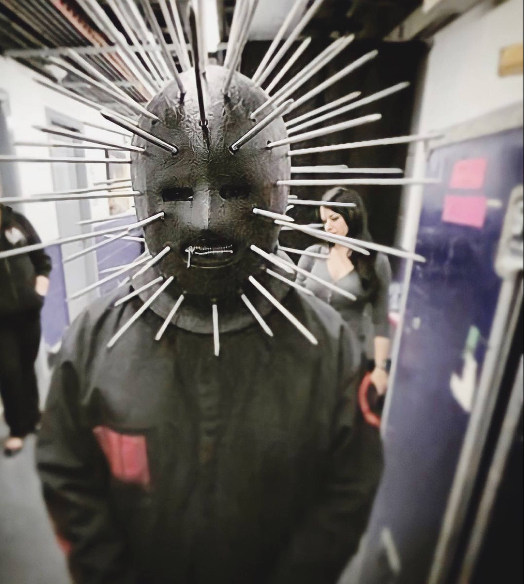 Craig Jones, spiked Pinhead mask, subway car, Full HD Phone Wallpaper
