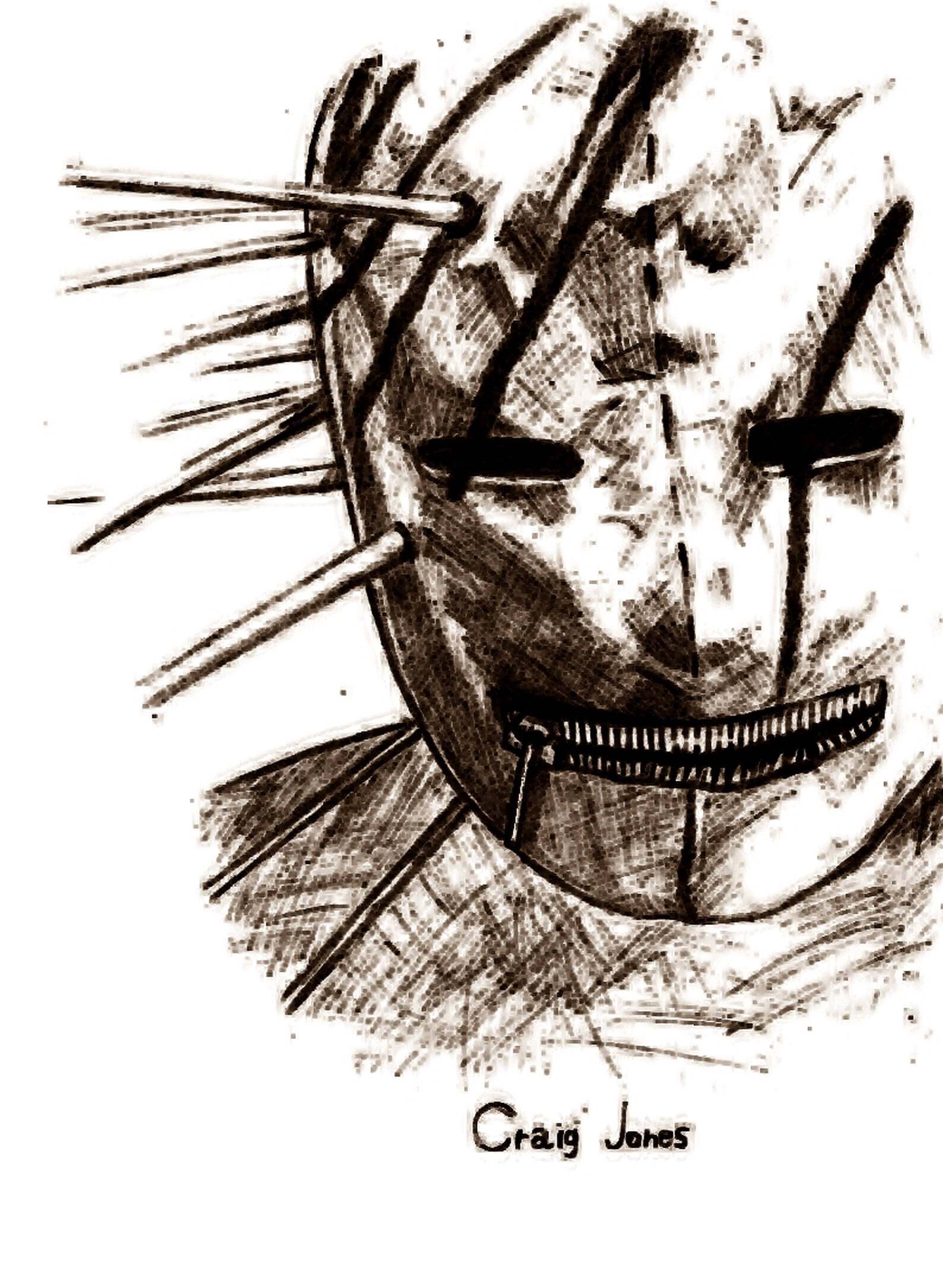Craig Jones, charcoal art, stitched-up face, Full HD Phone Wallpaper