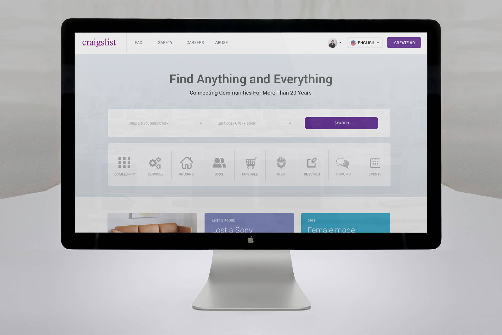 iMac, Craigslist homepage, silver, Full HD Desktop Wallpaper
