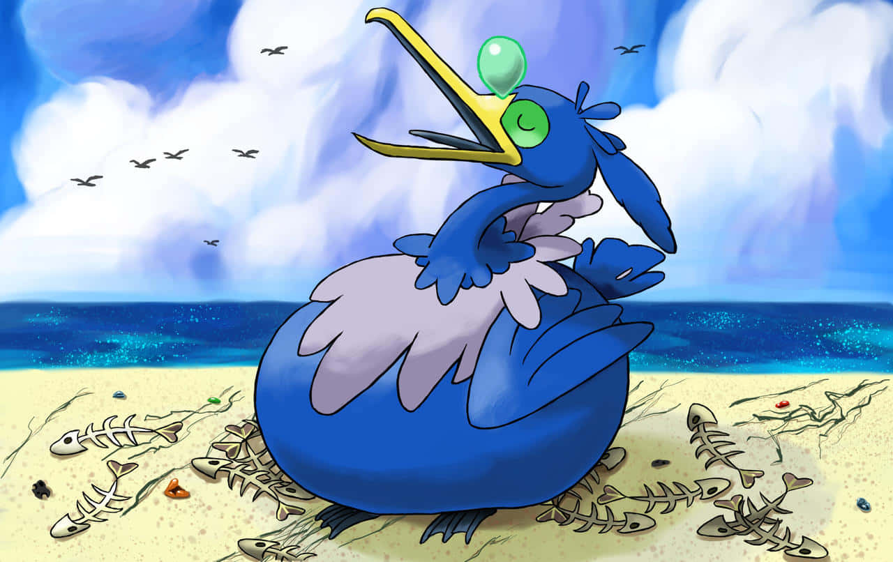 Cramorant, blue cartoon bird, green bubble, HD Desktop Wallpaper