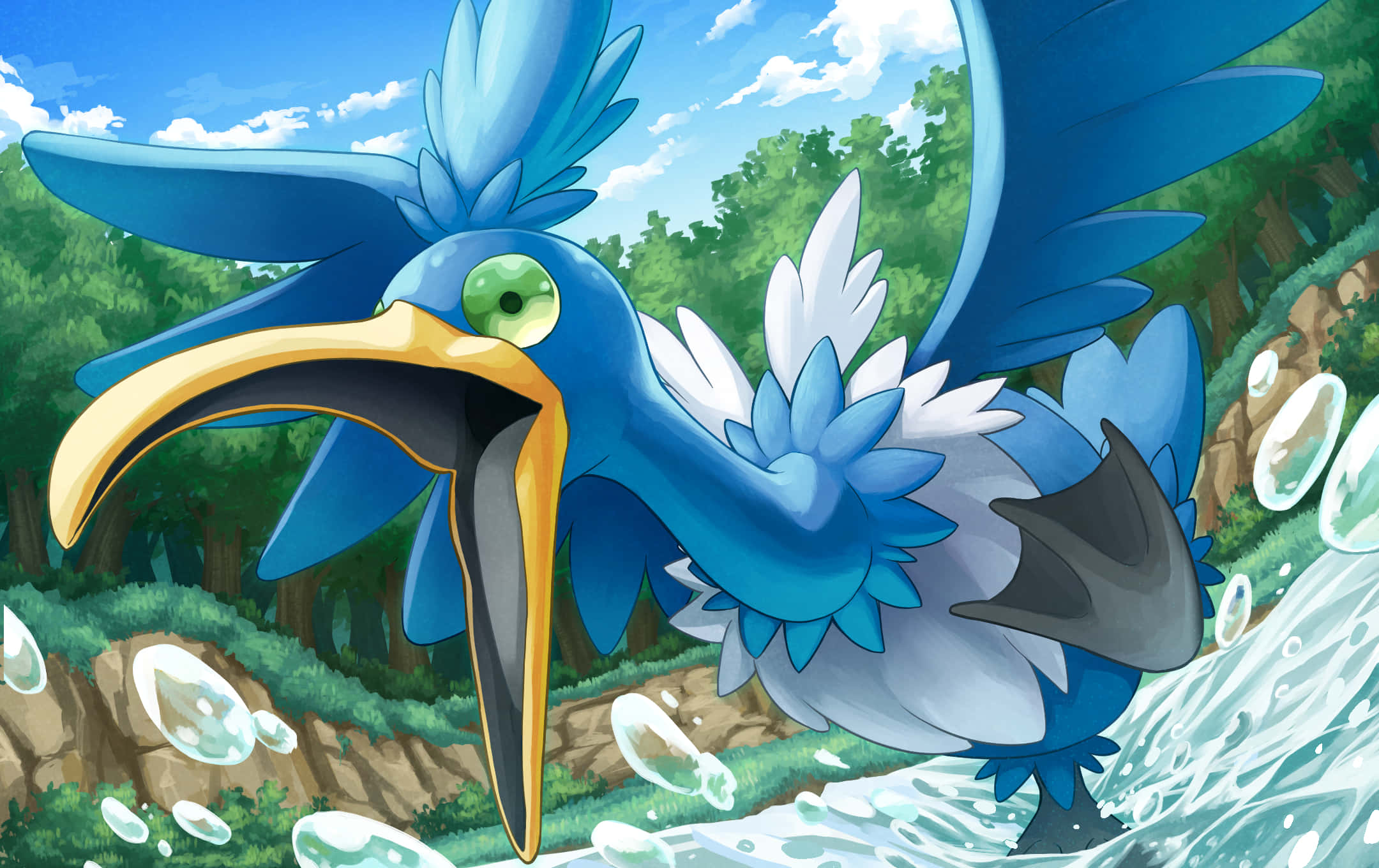 Cramorant, blue, yellow beak, Full HD Desktop Wallpaper