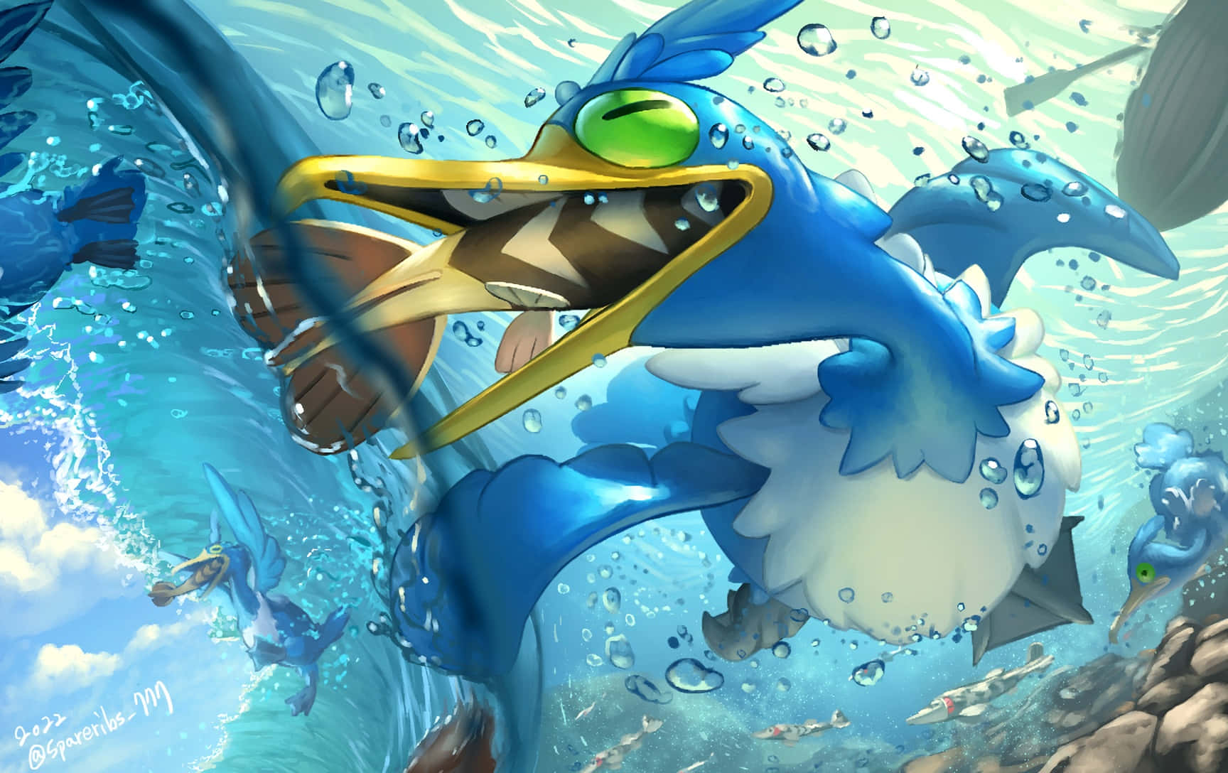 Cramorant, blue, yellow beak, HD Desktop Wallpaper