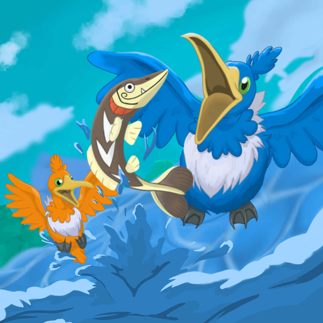 Cramorant, fish, ocean waves, SD Desktop Wallpaper