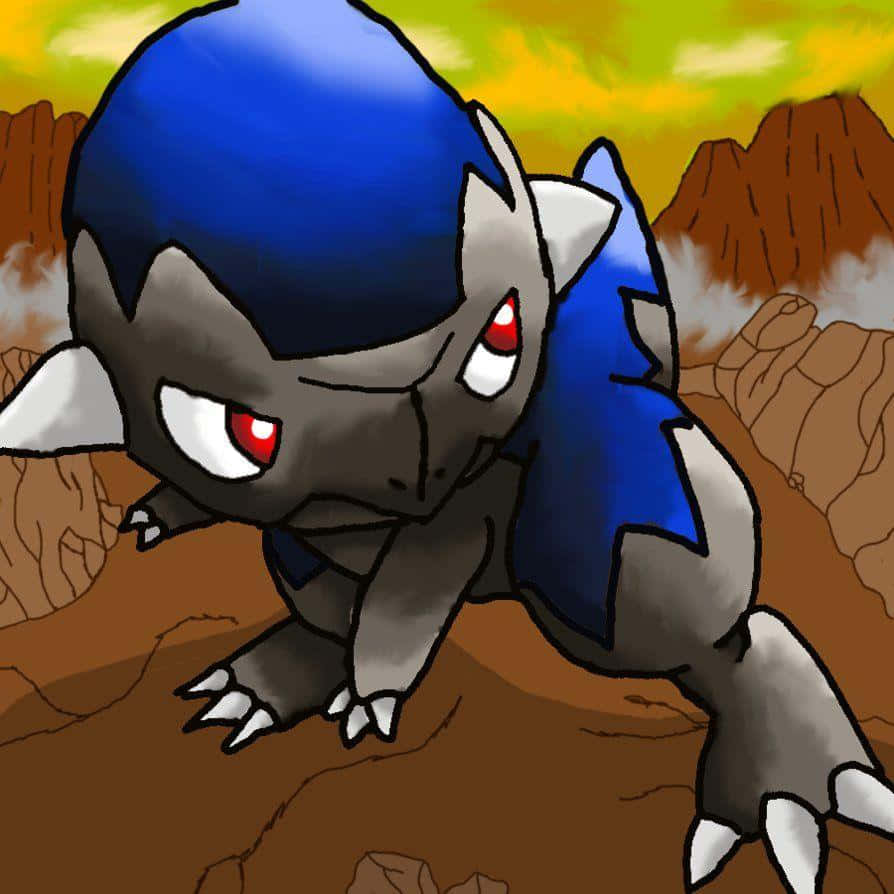 Cranidos, blue and gray, red eyes, SD Desktop Wallpaper