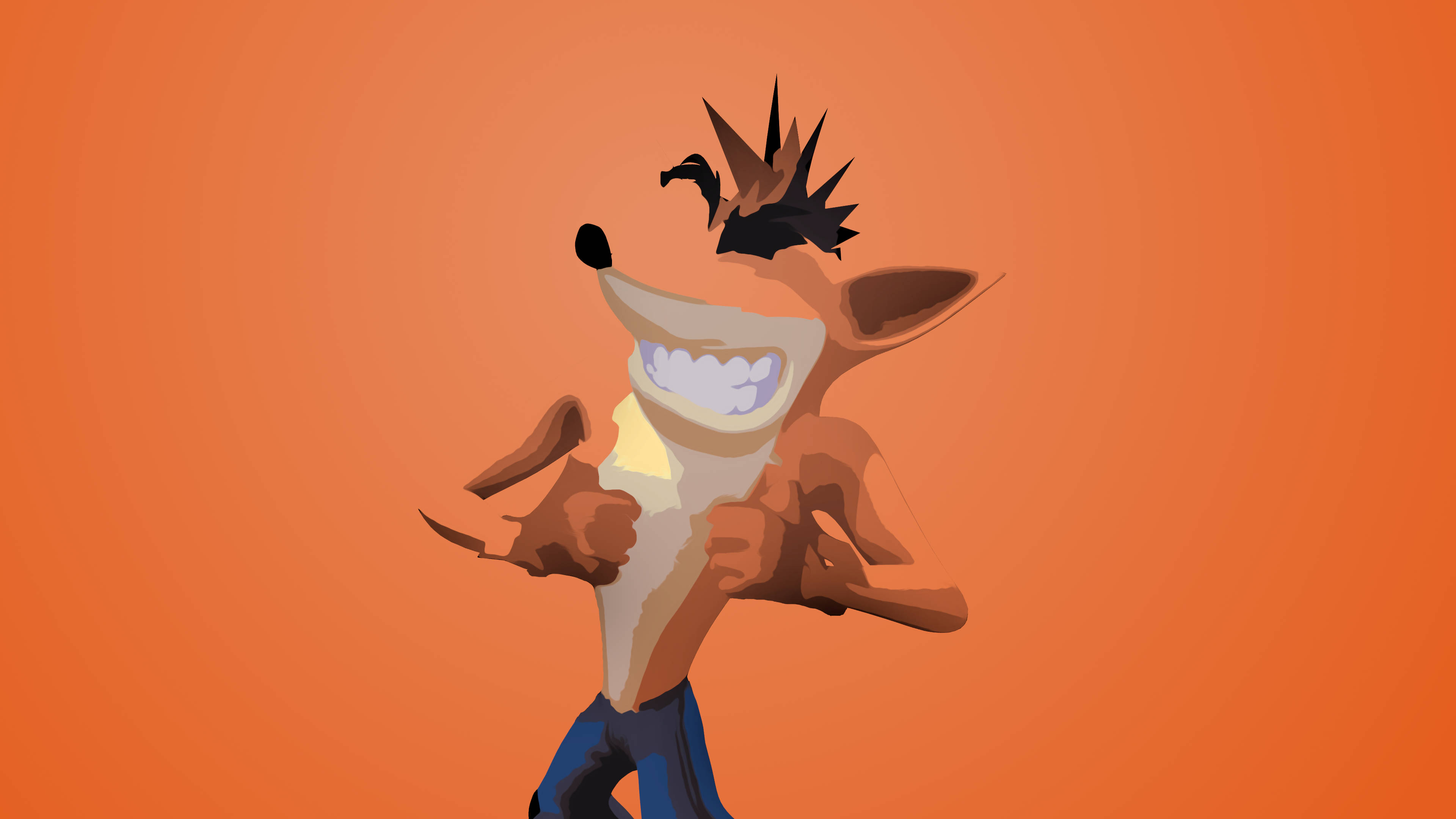 Crash Bandicoot, spiky black hair, wide grin, 4K Desktop Wallpaper