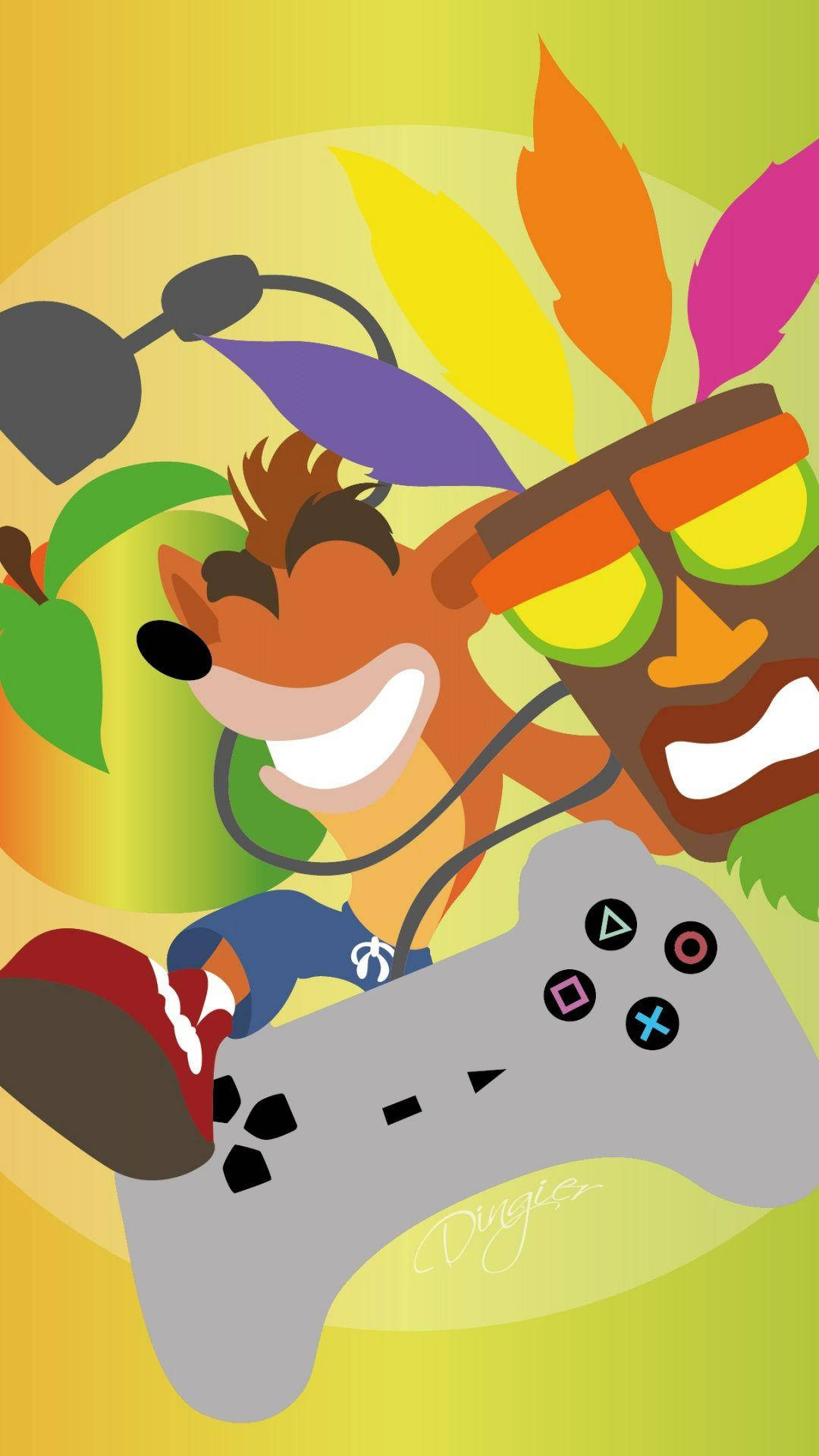 Crash Bandicoot, feathered mask, headphones, Full HD Phone Wallpaper