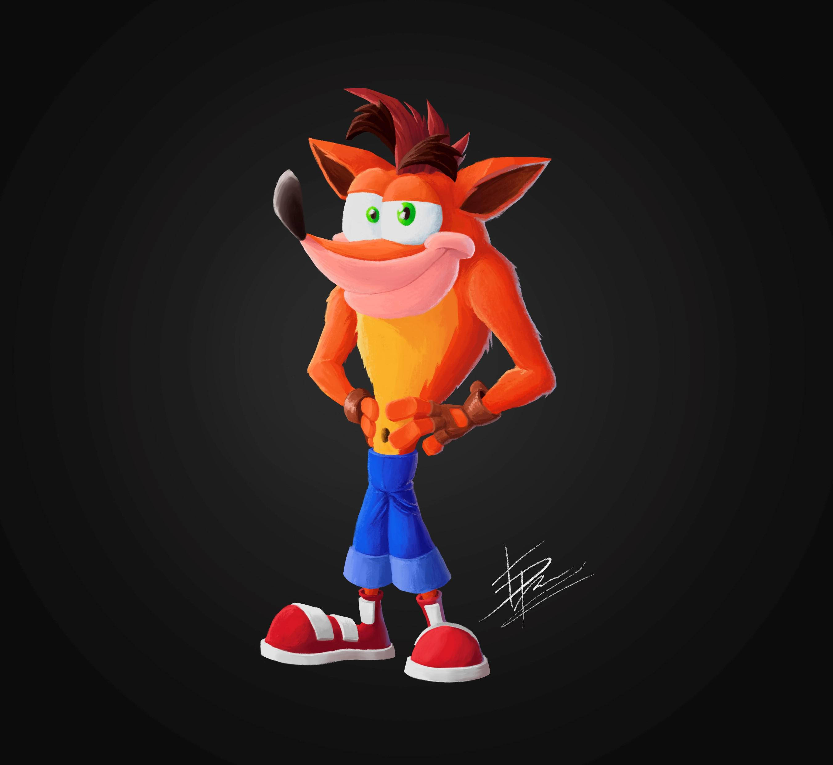 Crash Bandicoot, orange fox, green eyes, 2K Desktop Wallpaper