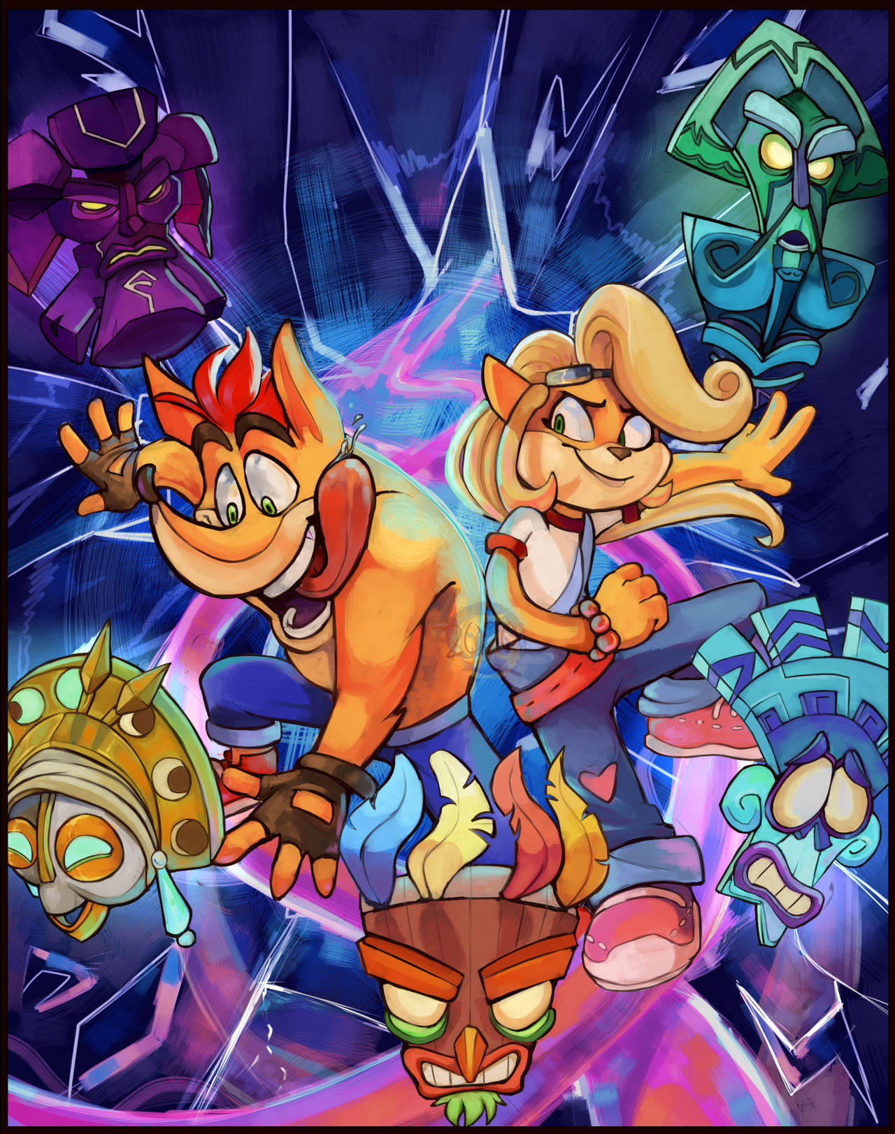 Crash Bandicoot, Neon, glowing tribal masks, HD Phone Wallpaper