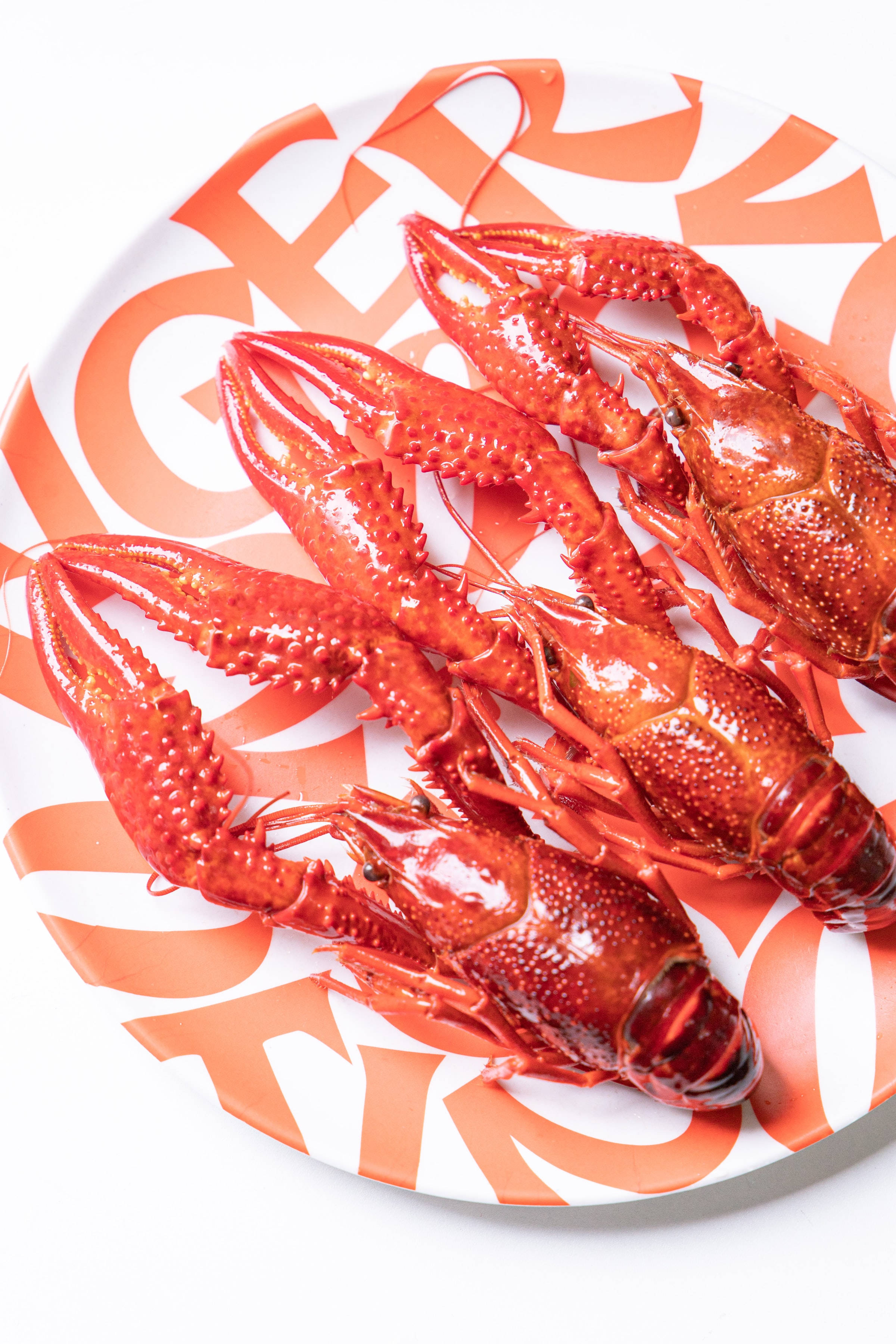 Crayfish, orange plate, white plate, 2K Phone Wallpaper