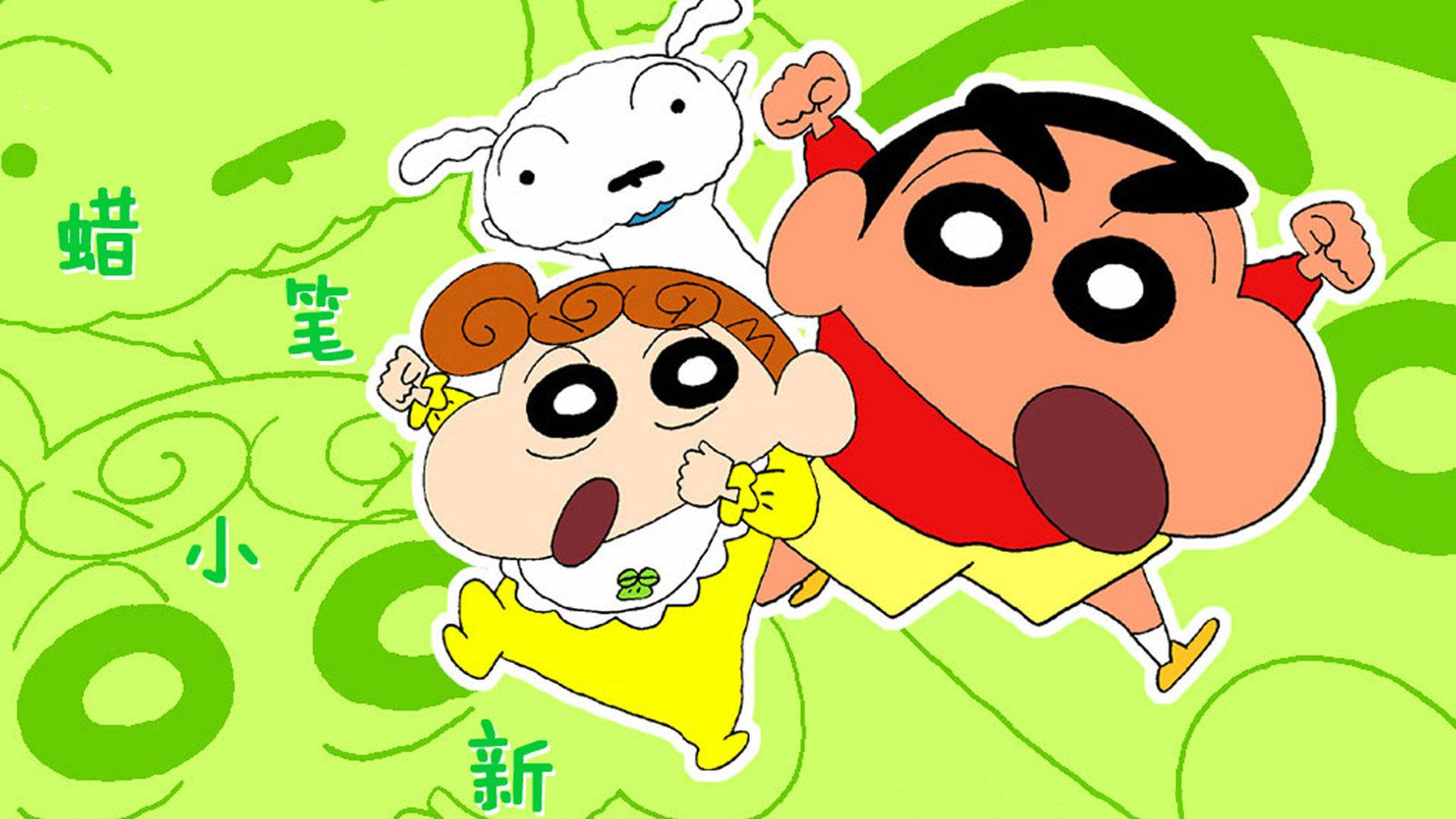 Crayon Shin Chan, green, swirling background, Full HD Desktop Wallpaper