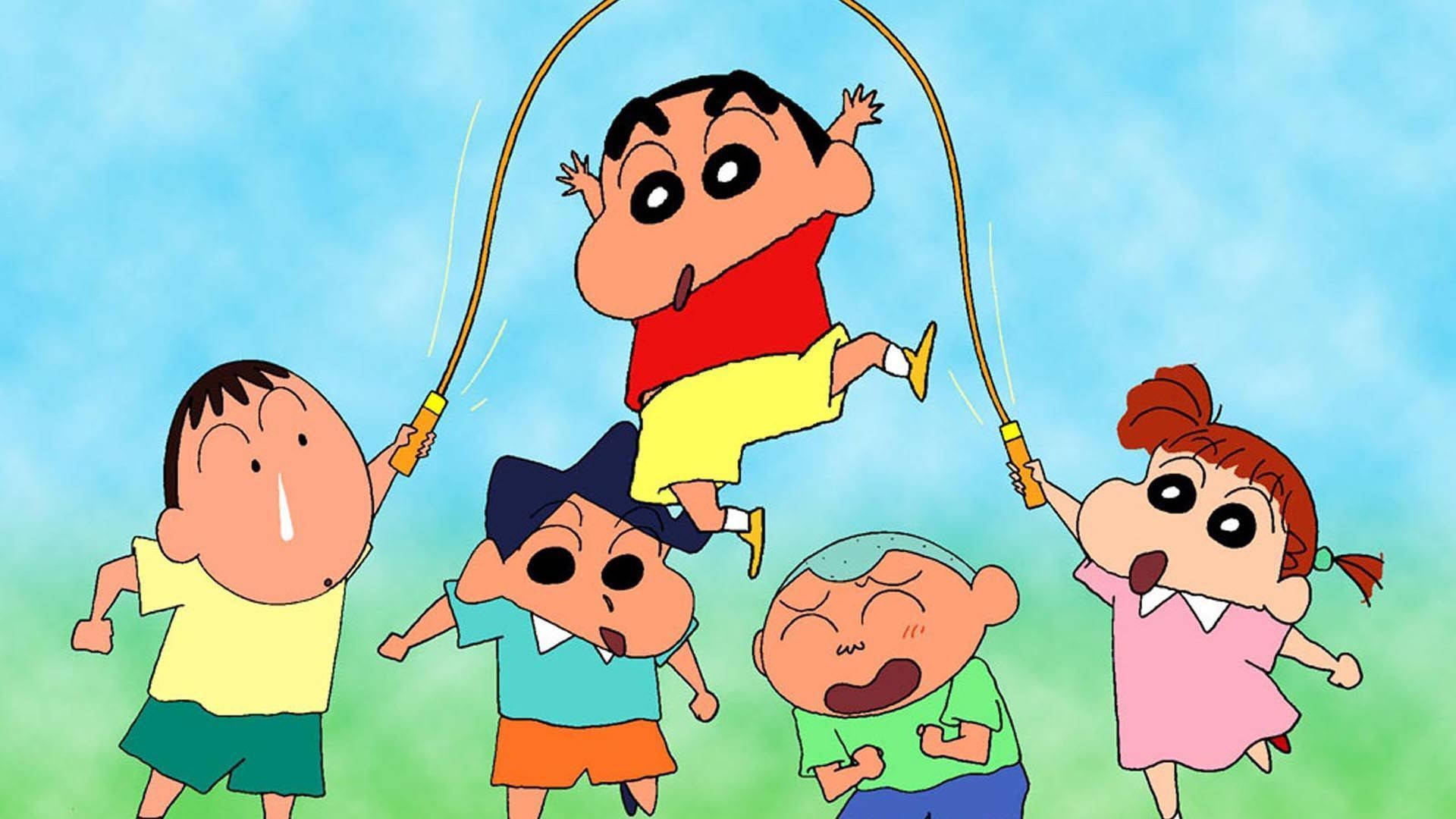 Crayon Shin Chan, jumping rope, outdoor scene, Full HD Desktop Wallpaper