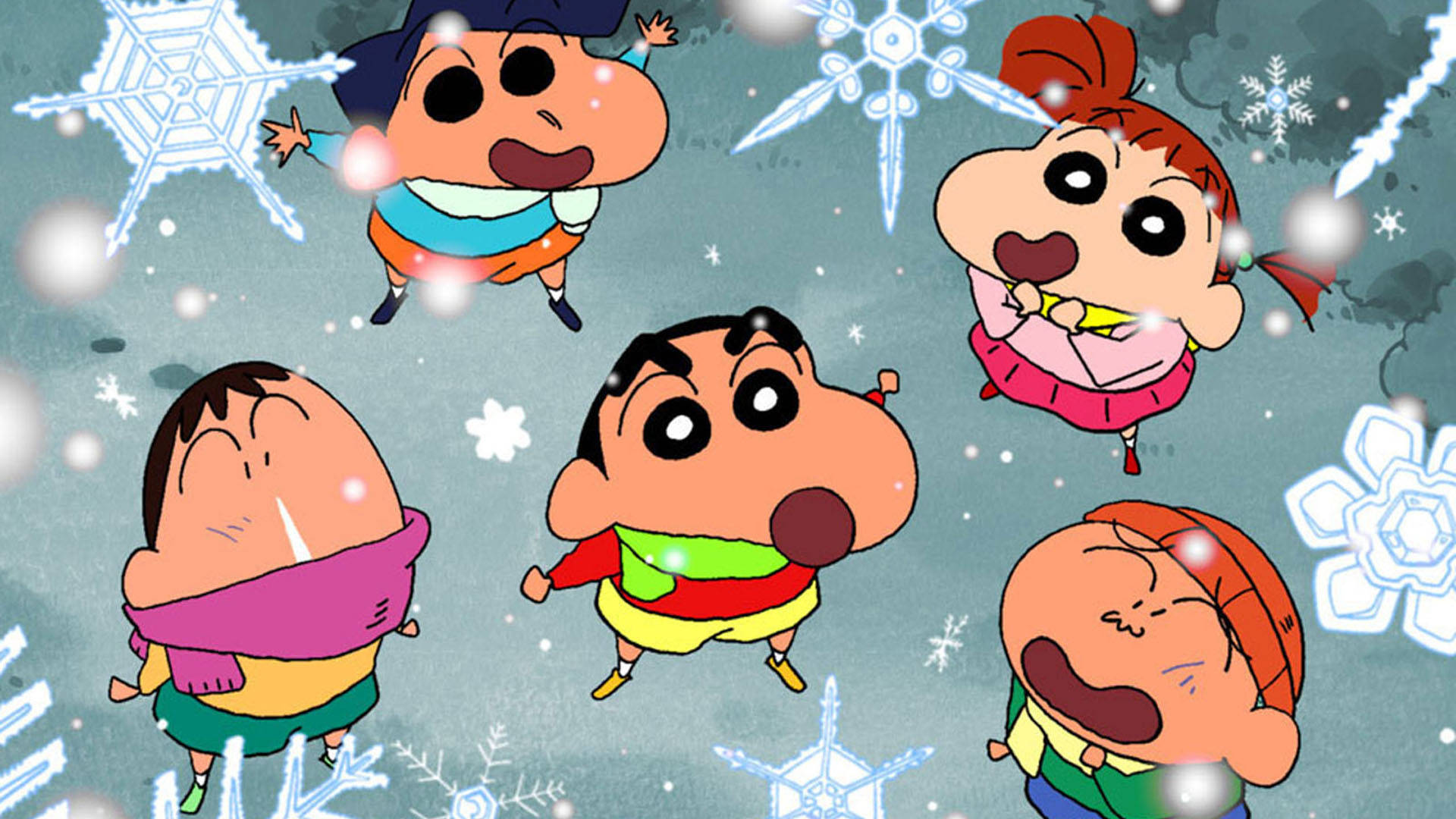 Crayon Shin Chan, winter, snowflakes, Full HD Desktop Wallpaper