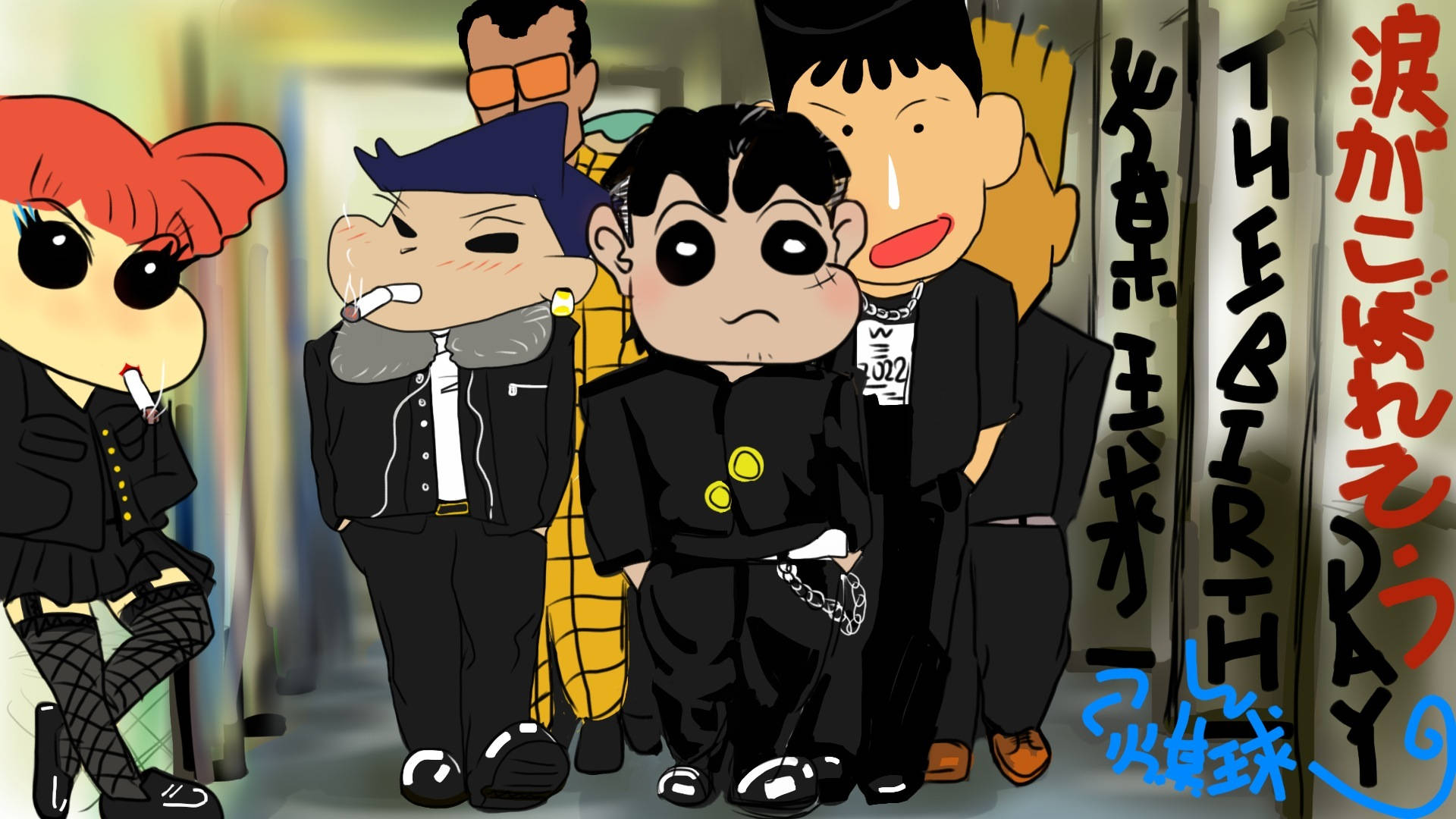 Shin Chan, gangster, anime characters, Full HD Desktop Wallpaper