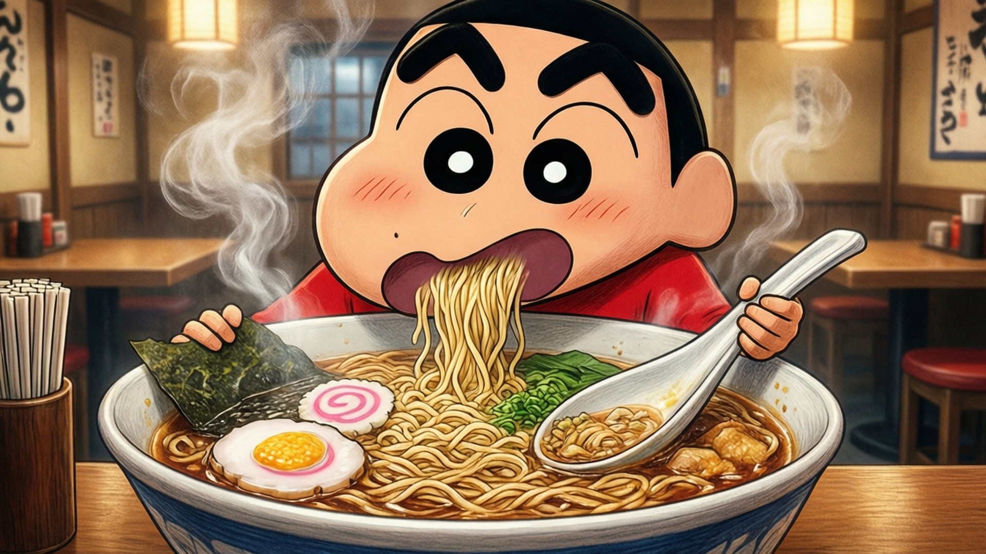 Crayon Shin-chan, Shin Chan, ramen, Full HD Desktop Wallpaper