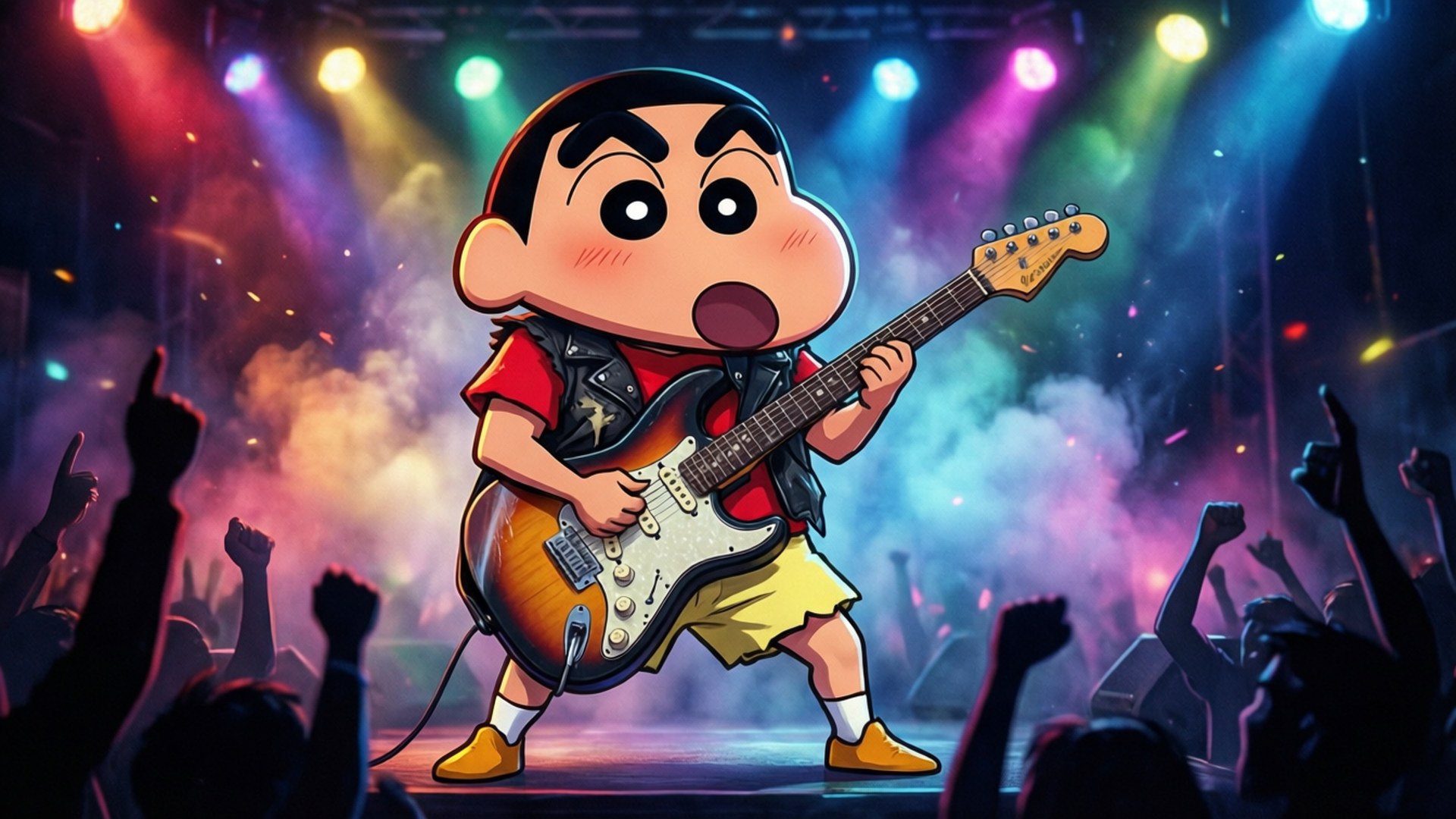 Crayon Shin-chan, Shin Chan, electric guitar, Full HD Desktop Wallpaper