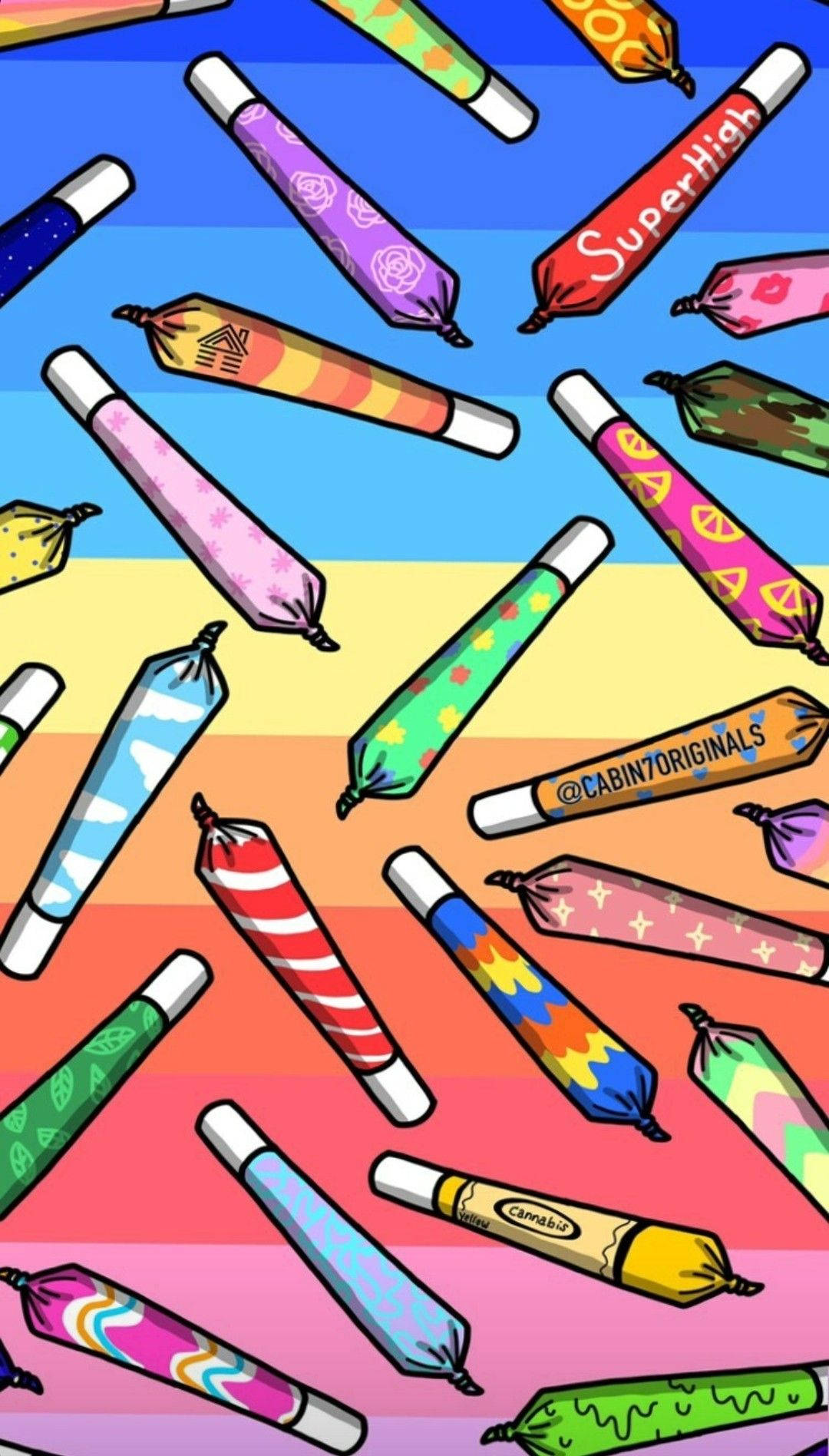 Weed Aesthetic, crayons, rainbow gradient background, HD Phone Wallpaper