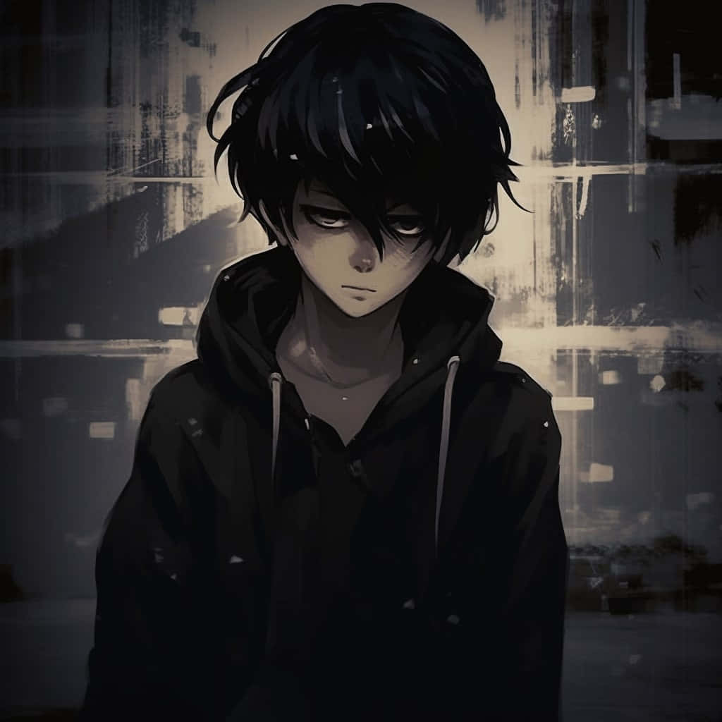 grunge aesthetic, anime boy, messy black hair, SD Desktop Wallpaper