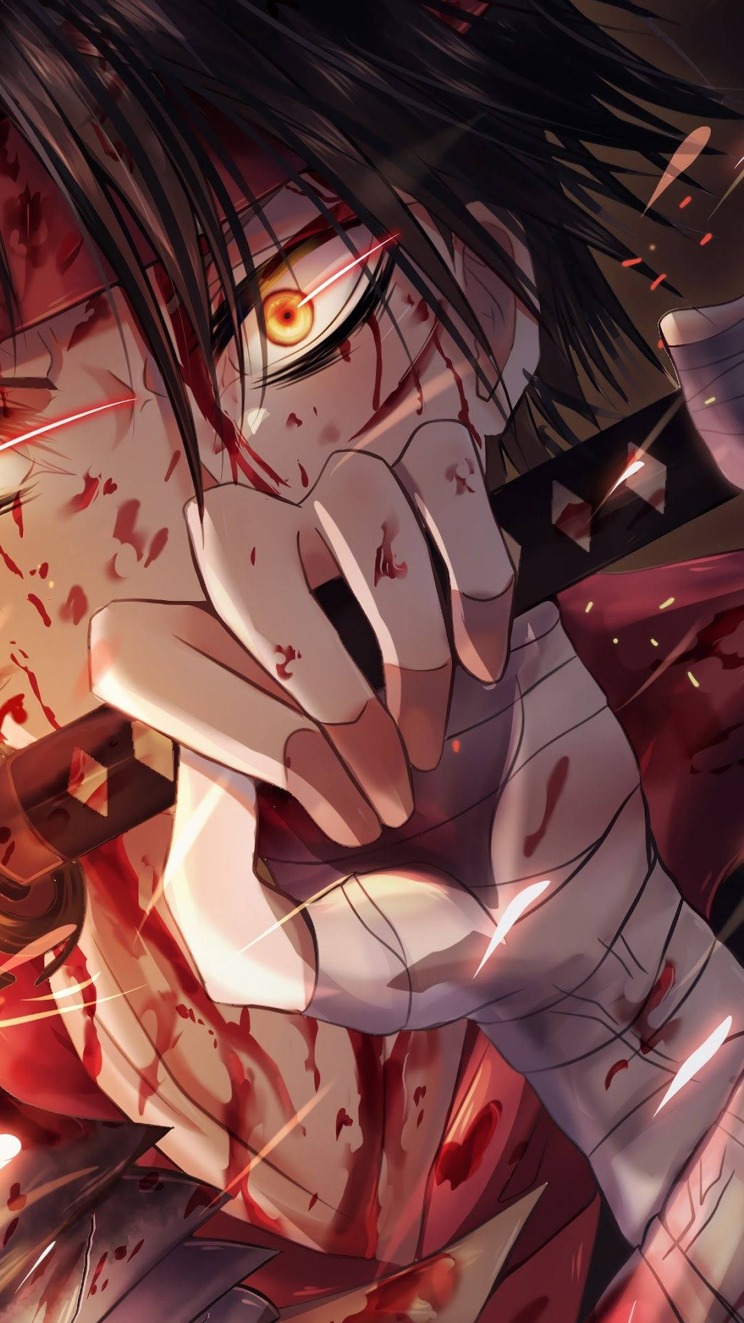 Crazy Anime Boy, glowing amber eyes, bloodied anime character, Full HD Phone Wallpaper