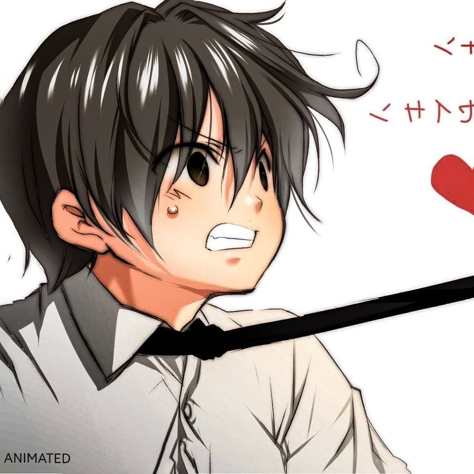 Crazy Anime Boy, messy dark hair, wide eyes, SD Desktop Wallpaper