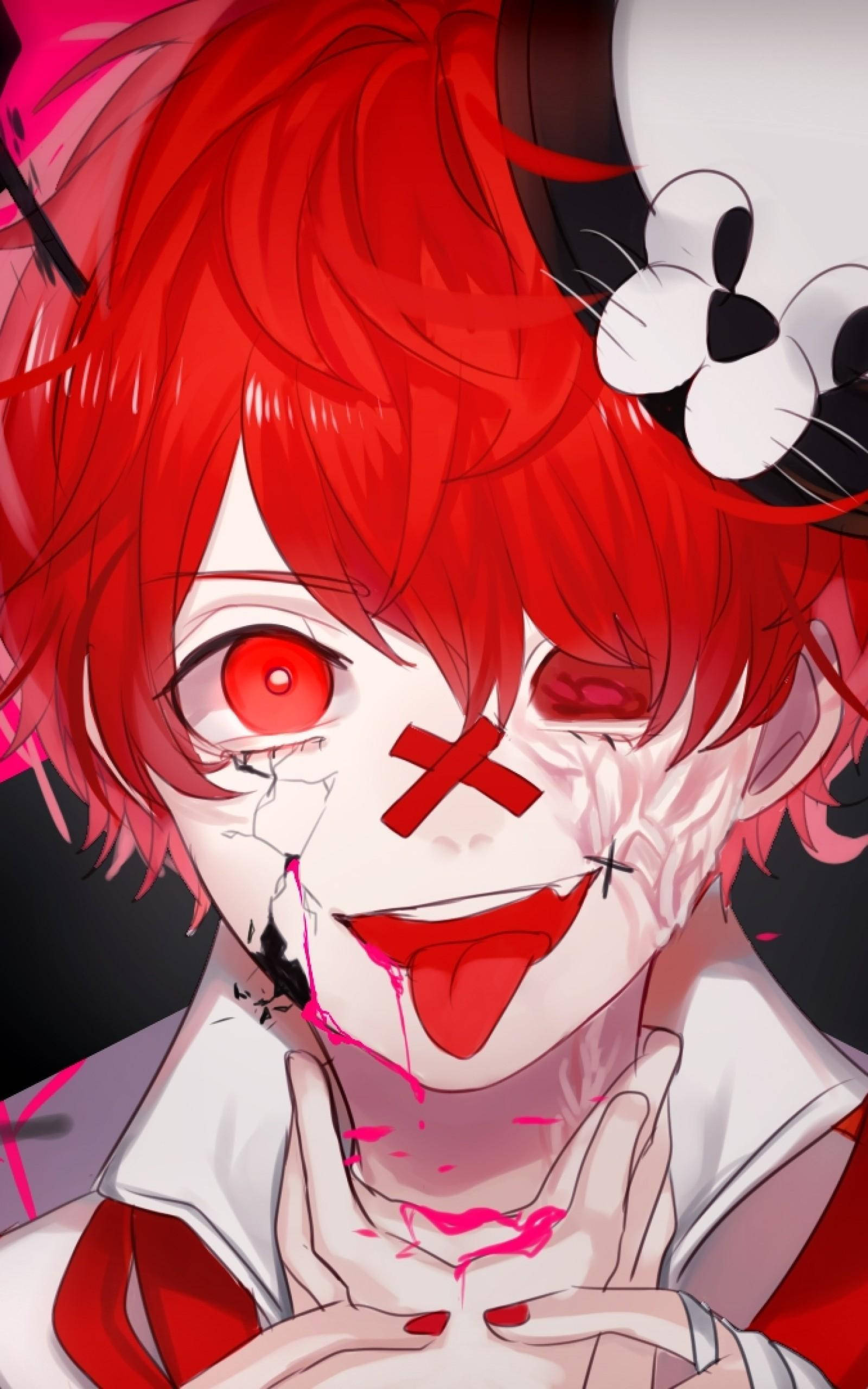 Crazy Anime Boy, red-haired, one red eye, 2K Phone Wallpaper