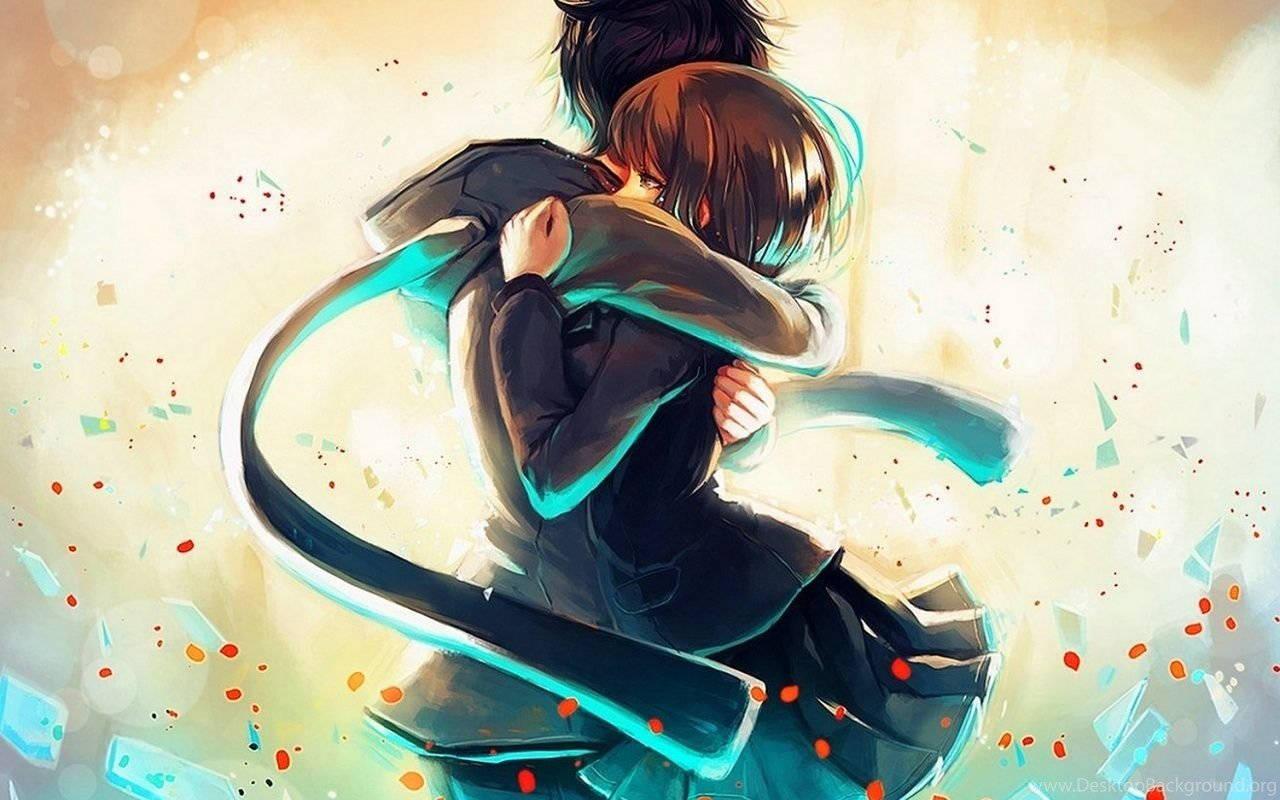 Crazy Anime Boy, glowing background, floating colorful shards, HD Desktop Wallpaper